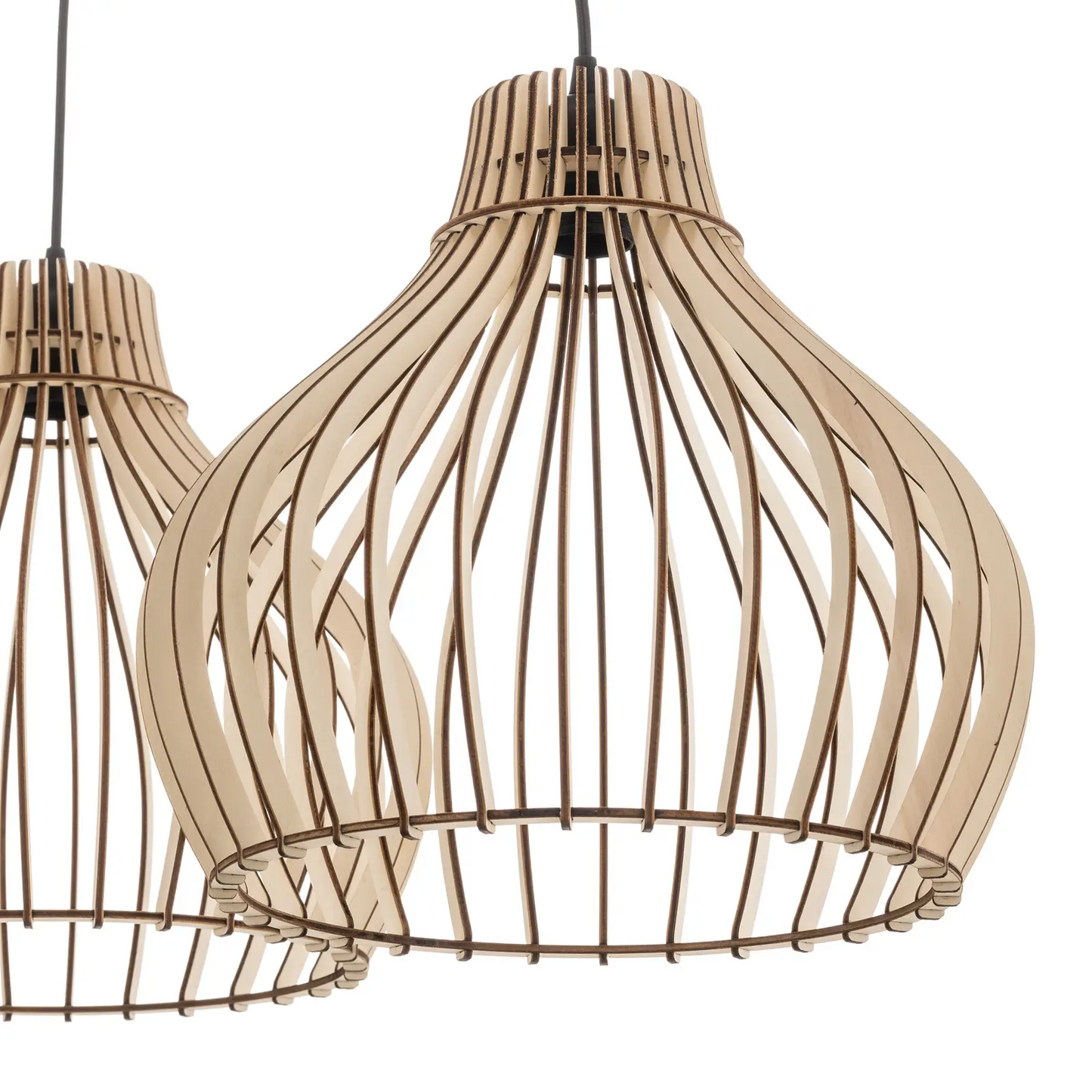 Vamzdis pakabinamas šviestuvas su mediniais gaubtais, 3 lempučių. ilgai