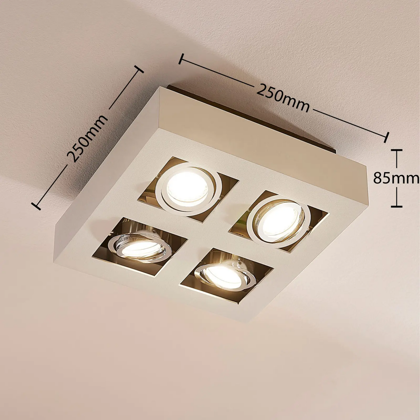 Kvadratinis Vince LED lubinis šviestuvas baltas, 4 lempučių.