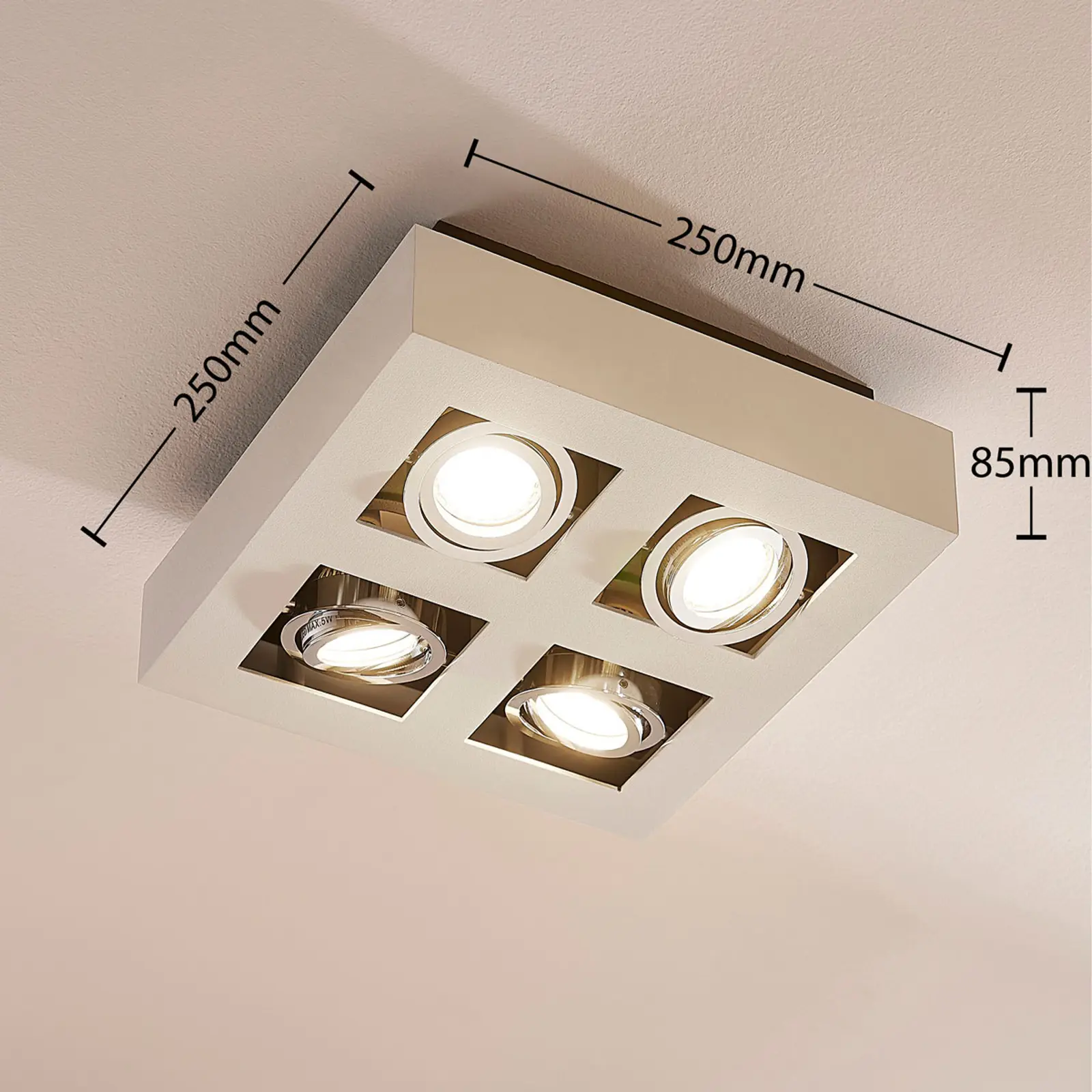 Kvadratinis Vince LED lubinis šviestuvas baltas, 4 lempučių.