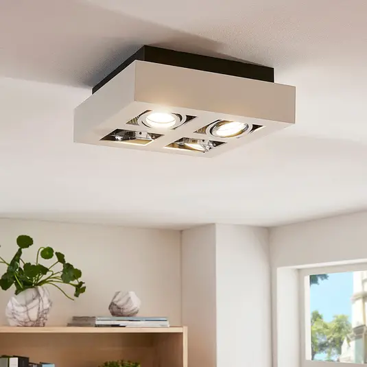 Kvadratinis Vince LED lubinis šviestuvas baltas, 4 lempučių.