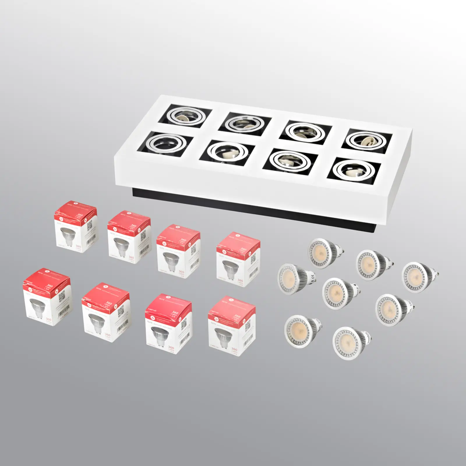 Baltos spalvos didelio intensyvumo Vince LED lubinis šviestuvas su 8 lemputėmis.