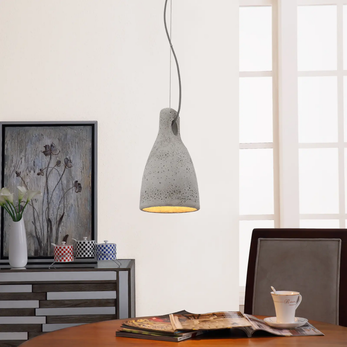 Pilkos spalvos betoninis pakabinamas šviestuvas Lenna