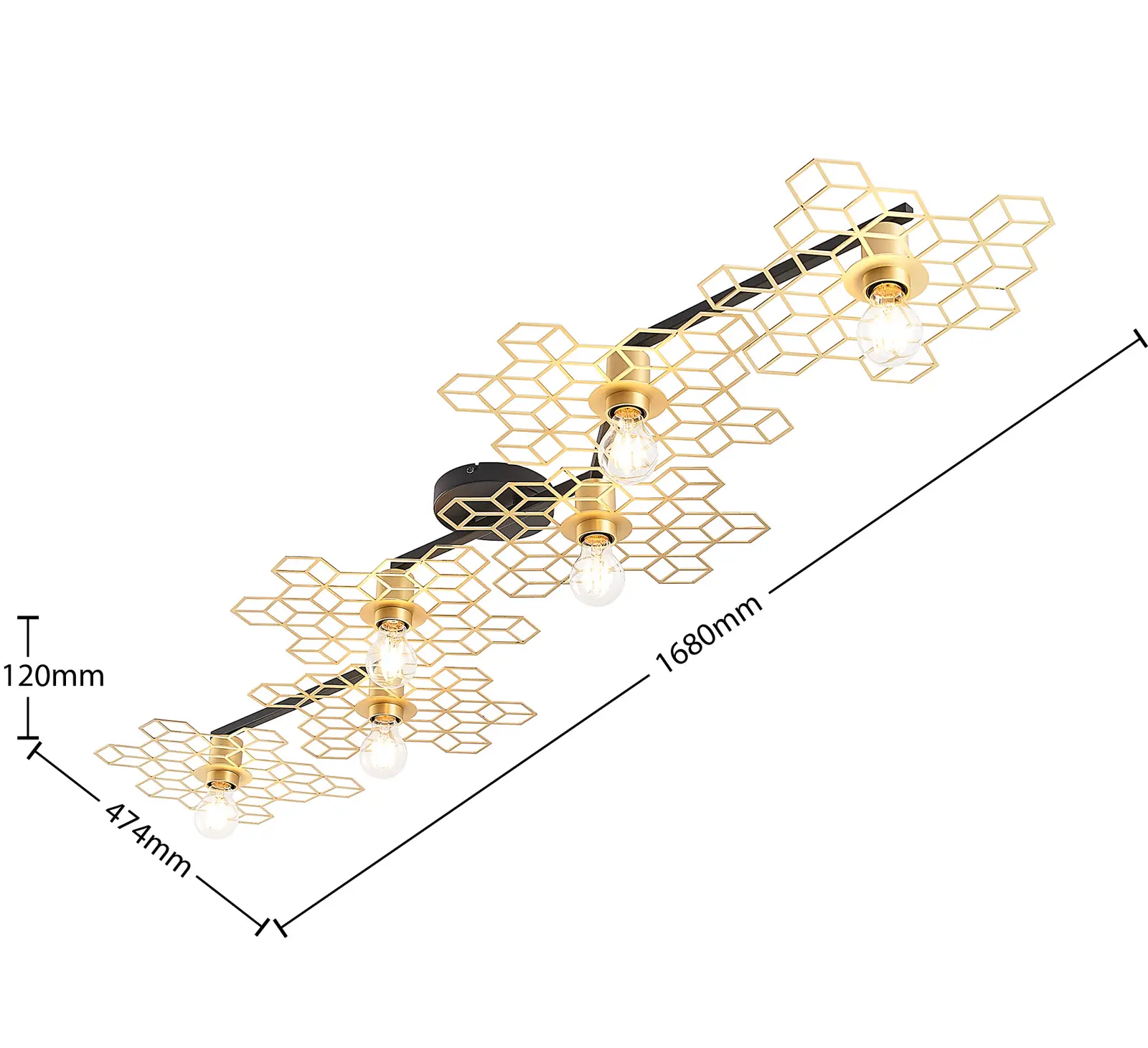 Lucande Alexaru lubinis šviestuvas, 6 lempučių, auksinis, ilgas