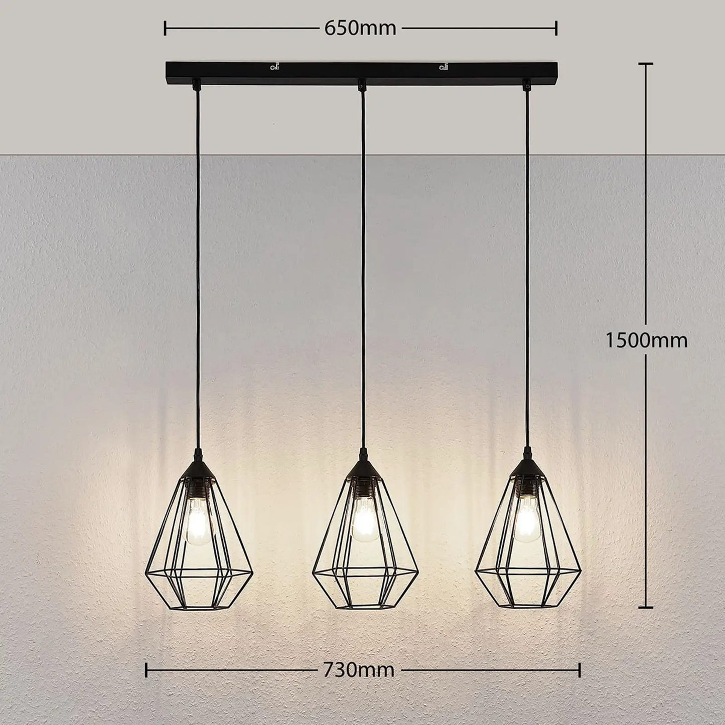 Pakabinamas šviestuvas Elda su narveliais, pailgas, juodas