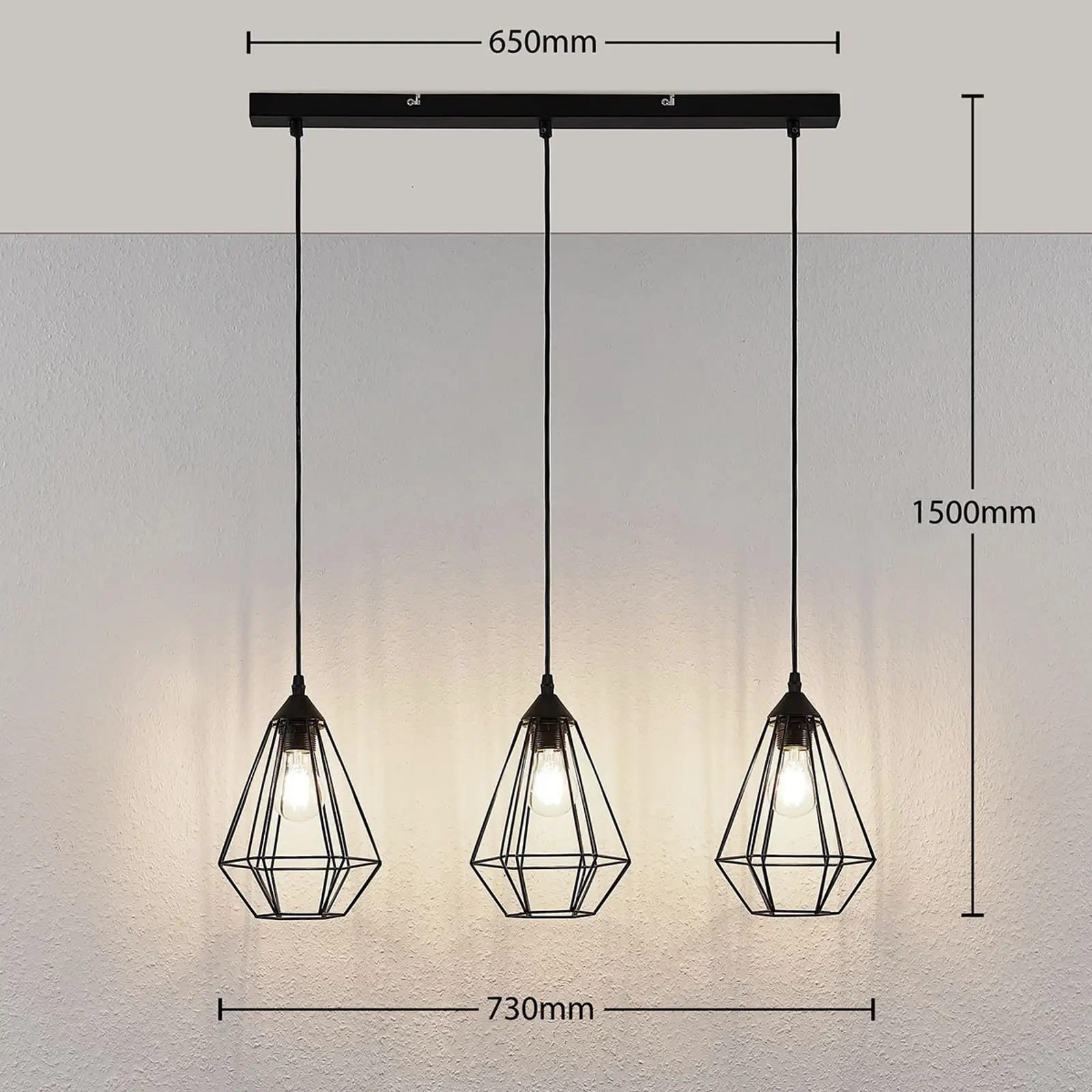 Pakabinamas šviestuvas Elda su narveliais, pailgas, juodas