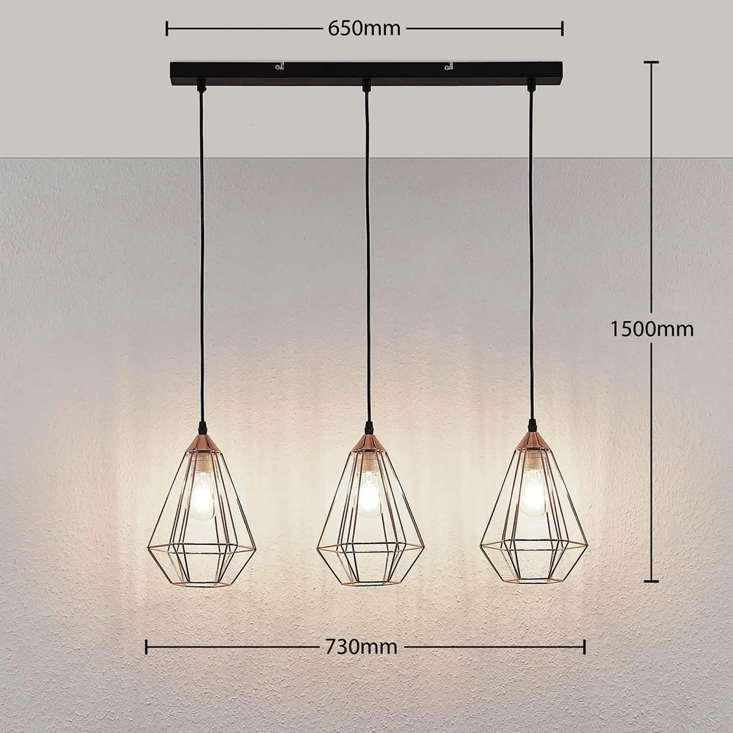 Pakabinamas šviestuvas Elda su narveliais, pailgas, varinis