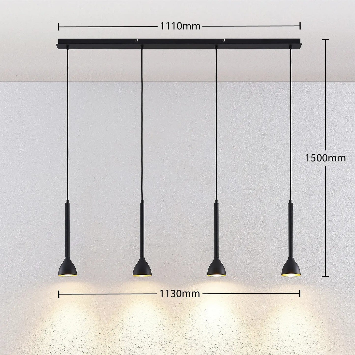Nordwin pakabinamas šviestuvas, 4 lempučių, juodos ir auksinės spalvos
