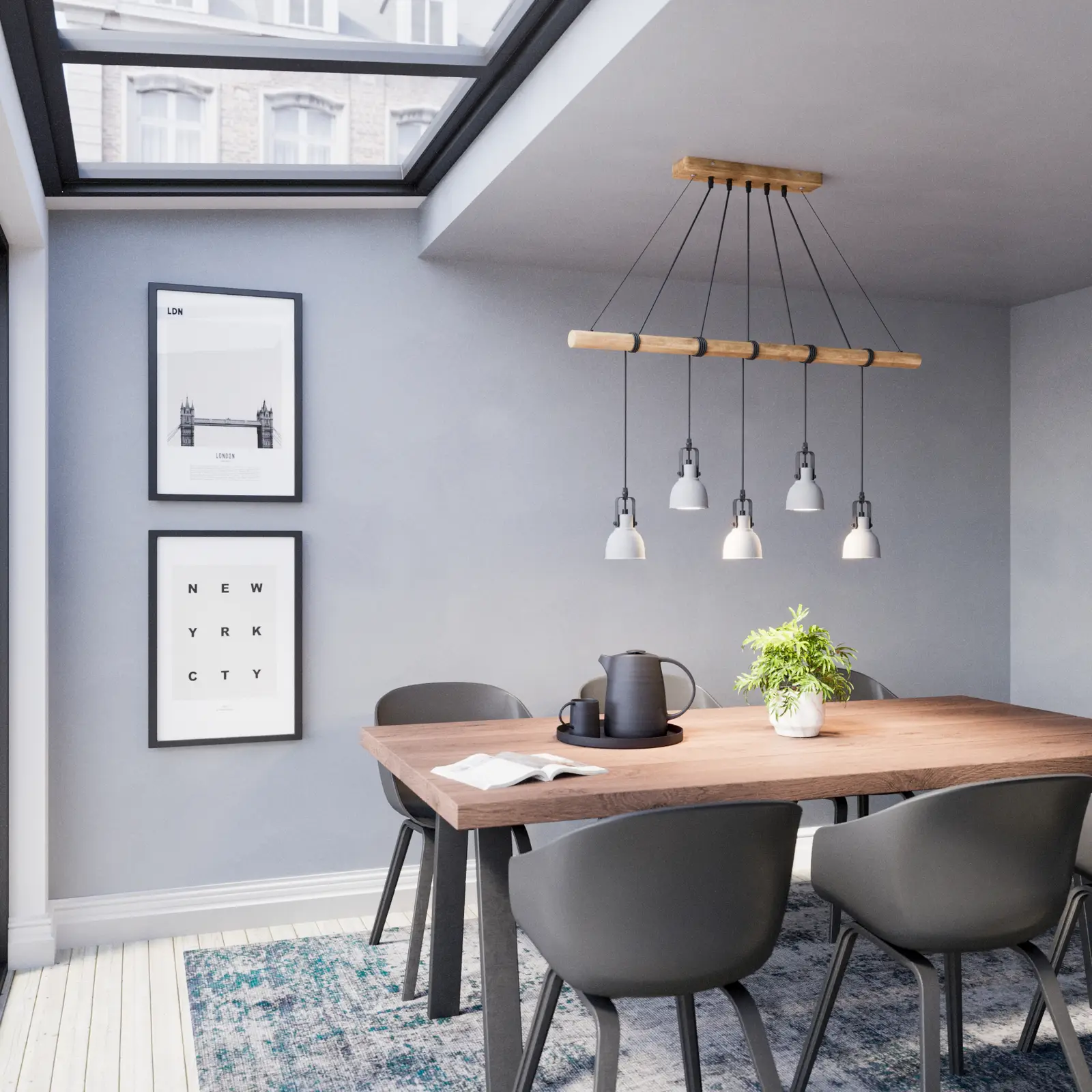 Lindby Mitis LED pakabinamas šviestuvas pagamintas iš betono ir medžio