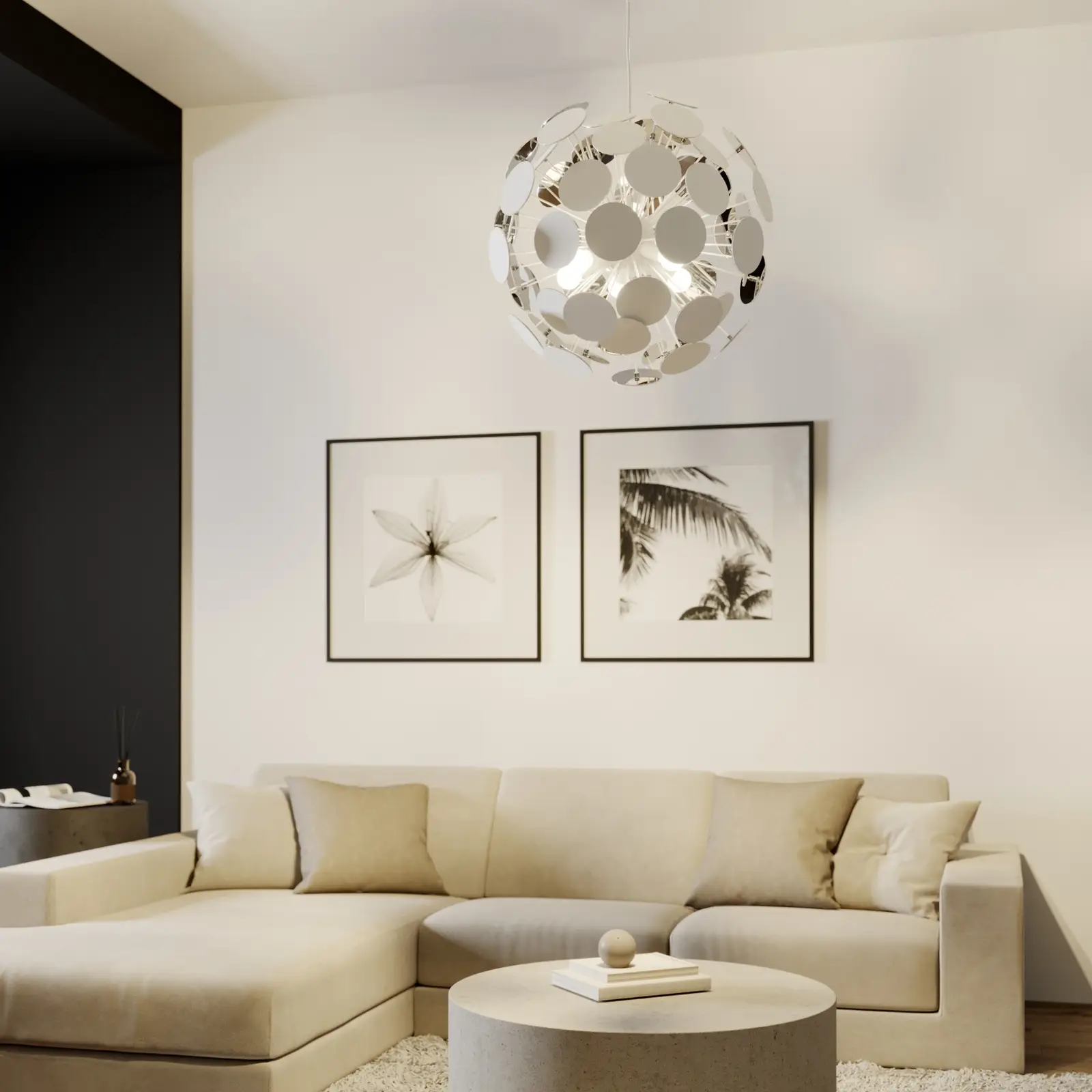 Baltas pakabinamas šviestuvas Kinan su diskais