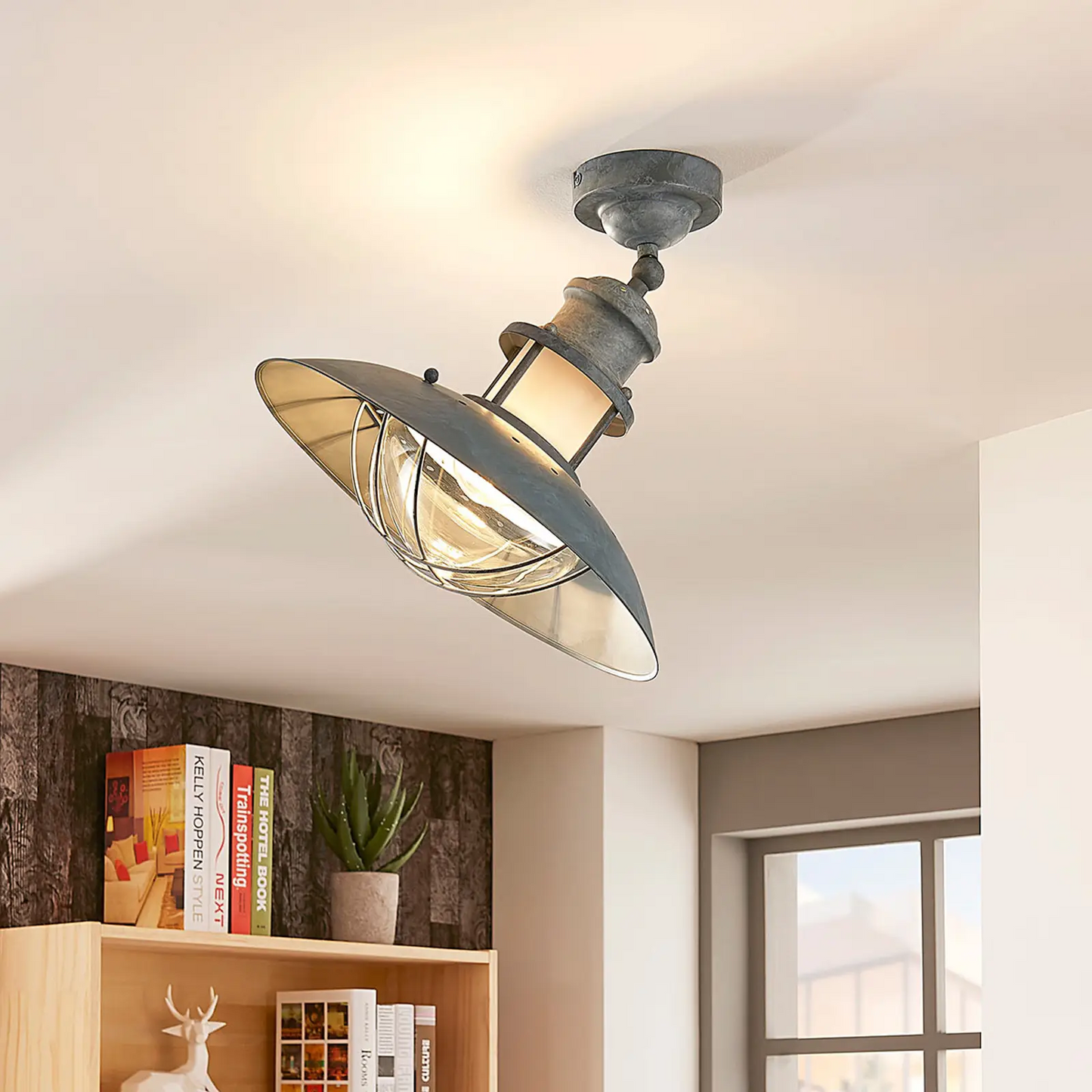 Betoninis pilkas lubinis šviestuvas Louisanne, pramoninio stiliaus