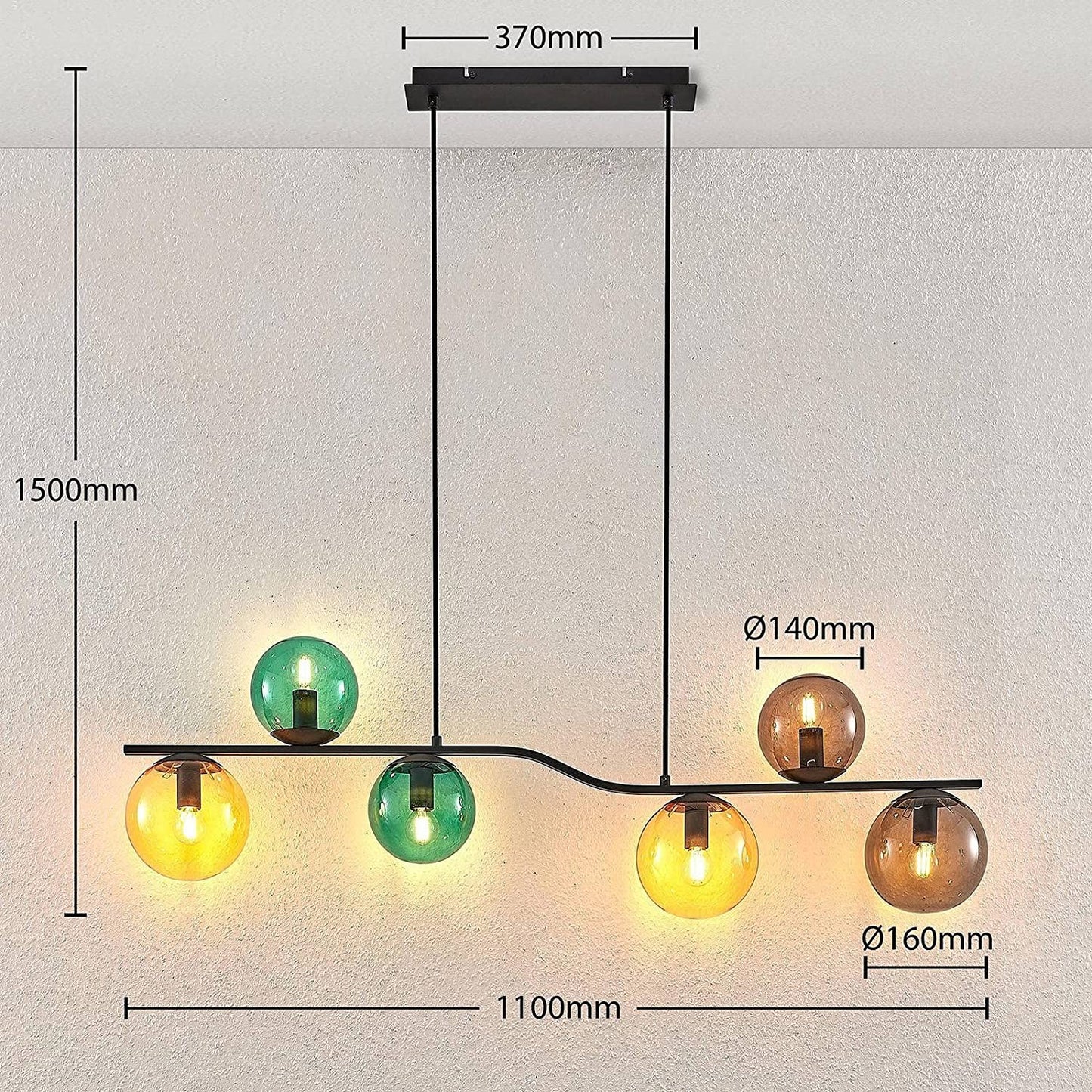 Lindby Avalyn pakabinamas šviestuvas, daugiaspalvis, juodas