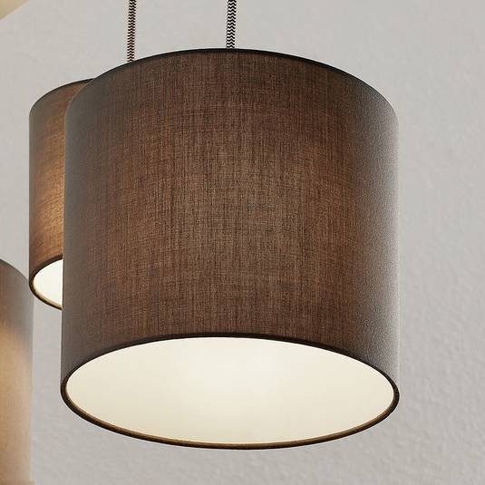 Lindby Rukaia pakabinamas šviestuvas, pilko audinio atspalvis 4 lempučių.