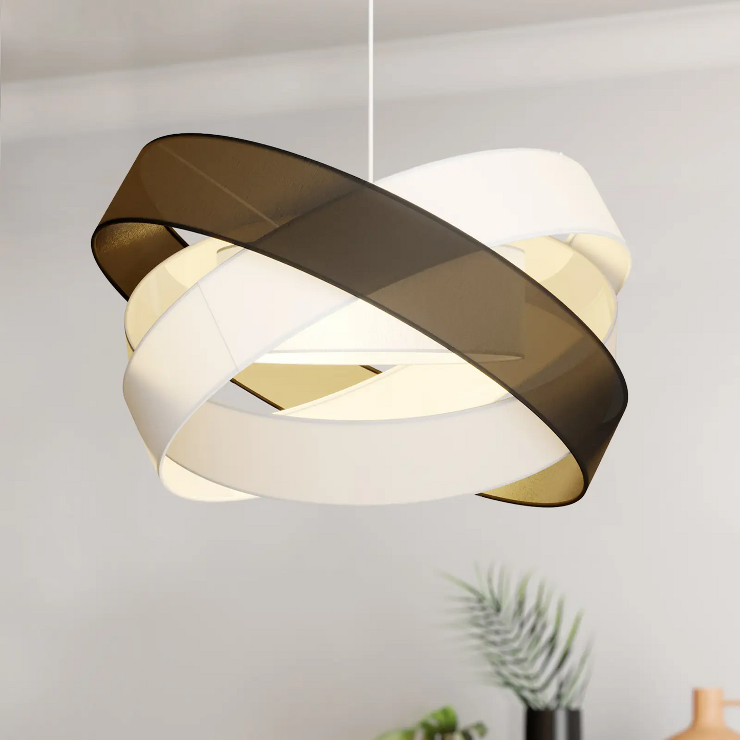 Lindby Simaria medžiaginis pakabinamas šviestuvas, juoda/pilka/balta