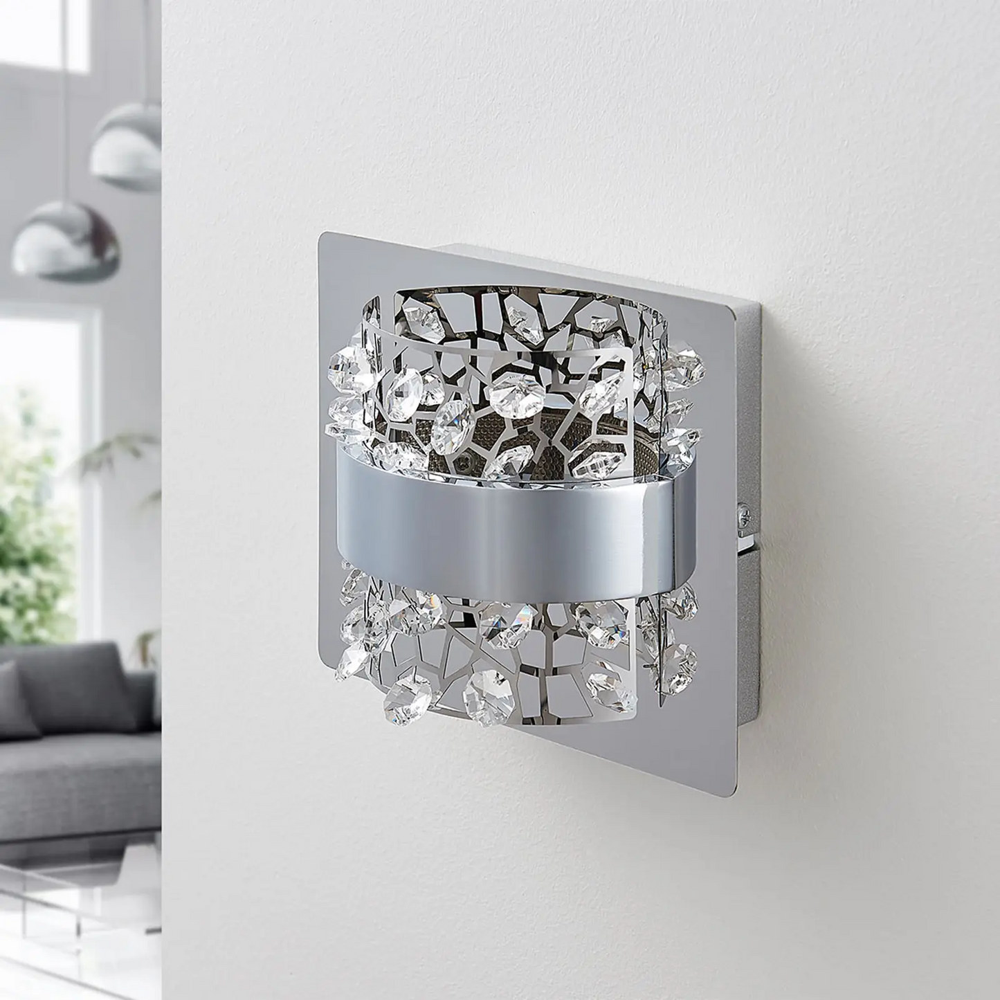 Neelie LED sieninis šviestuvas su stiklo akmenimis, 1 lemputė