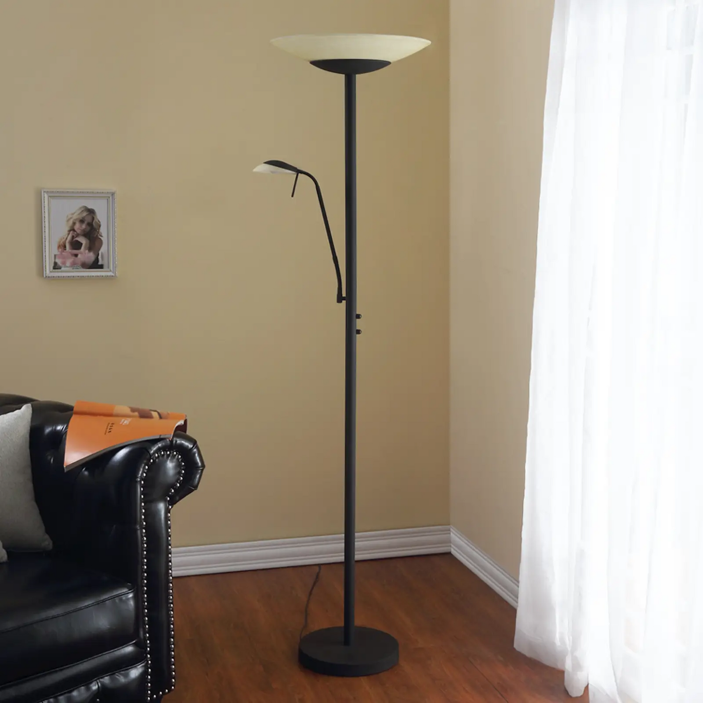 Ragna LED aukštyn šviestuvas su skaitymo lempute, antikvarinis juodas