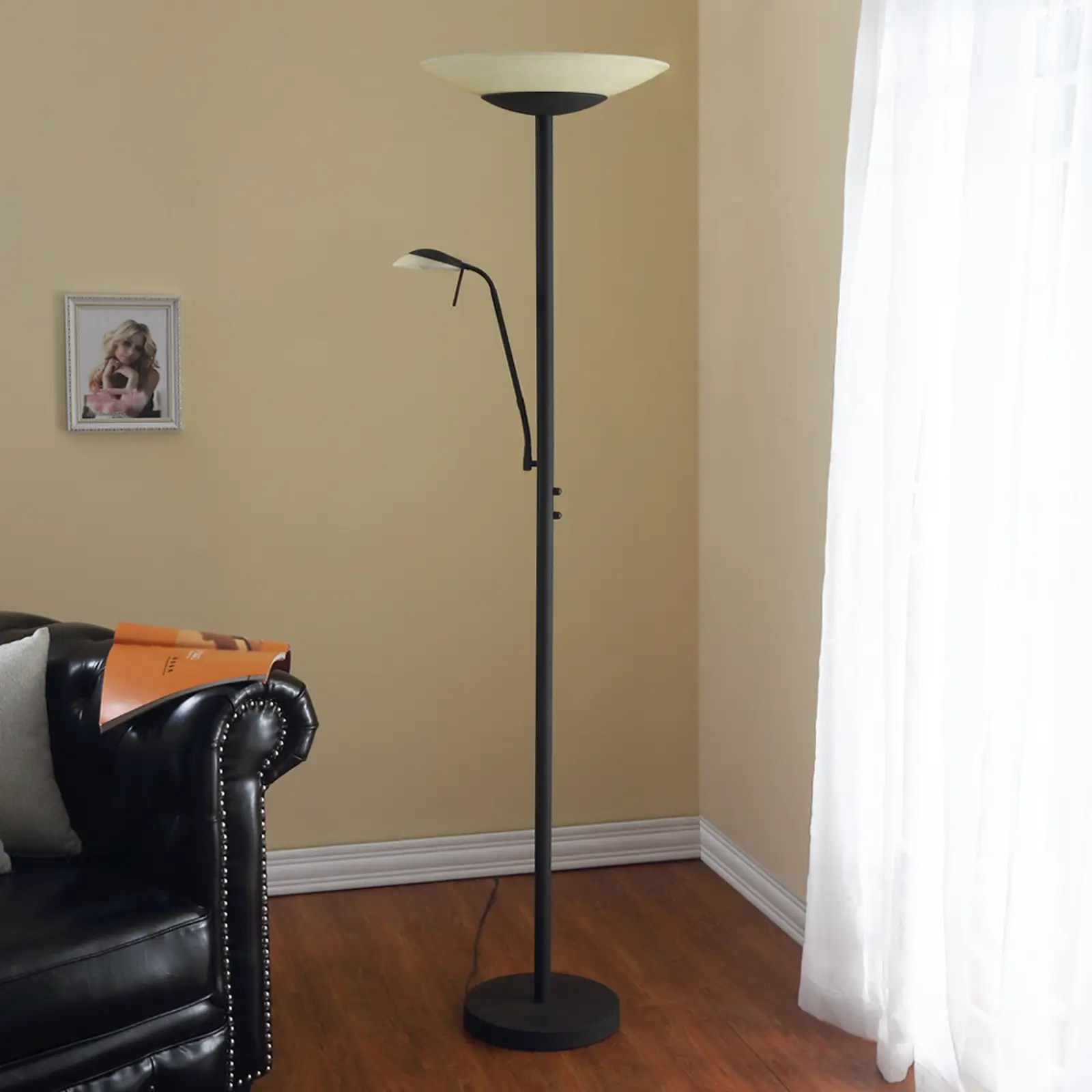 Ragna LED aukštyn šviestuvas su skaitymo lempute, antikvarinis juodas