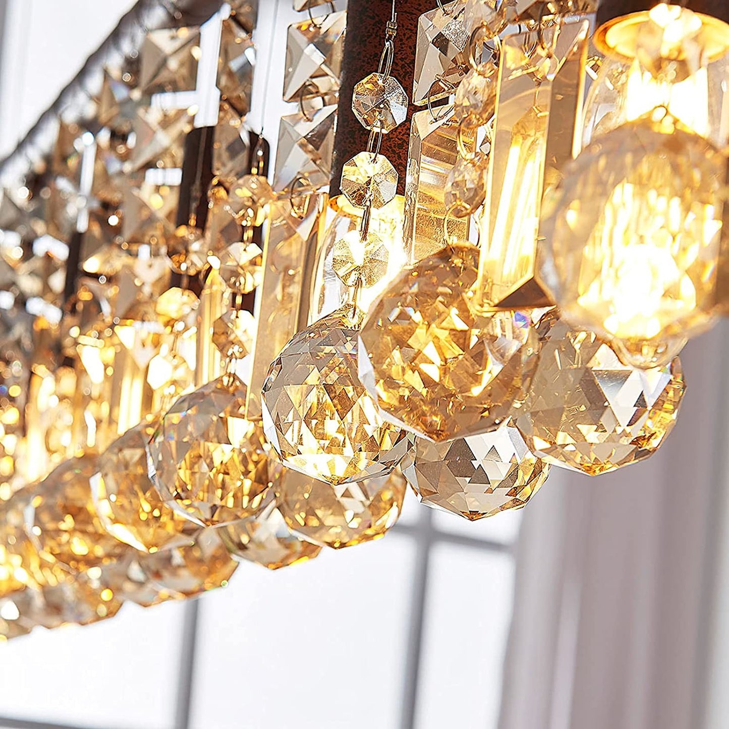 Rūdžių spalvos krištolo pakabinamas šviestuvas Matei, 5 šviestuvai