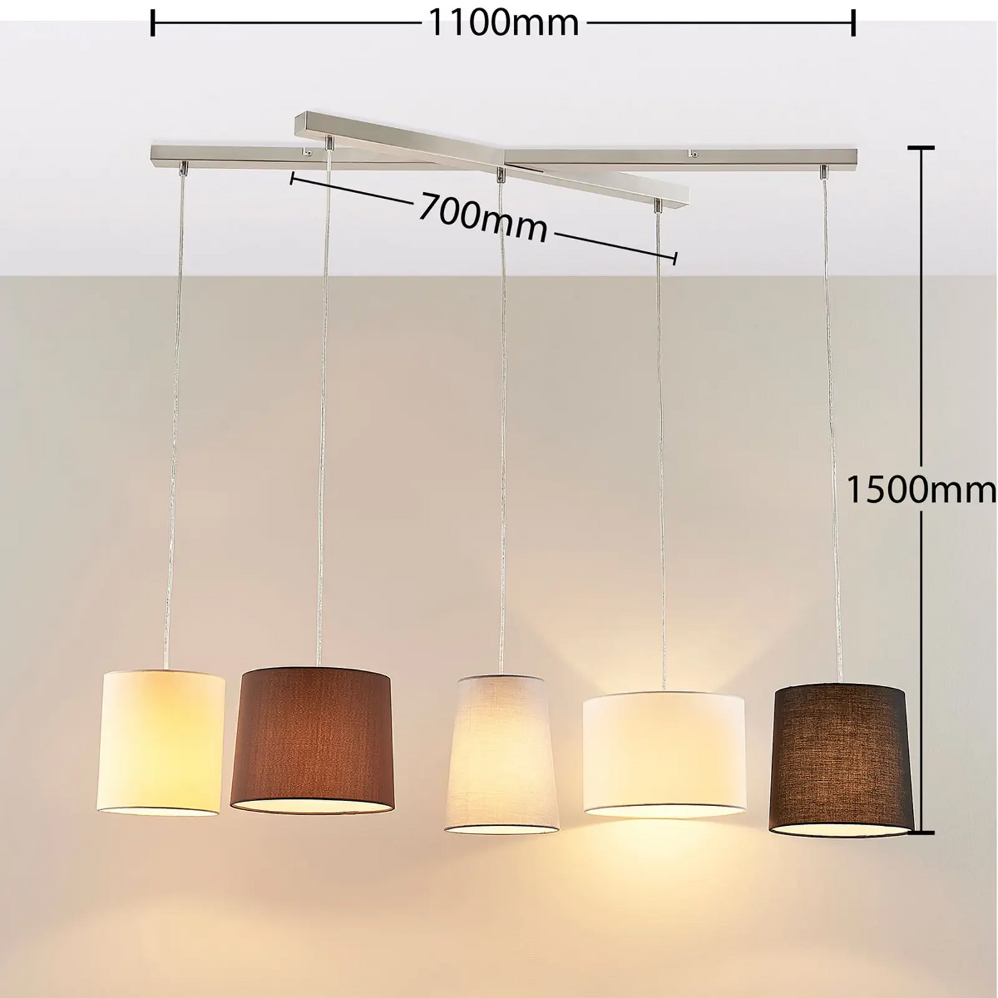 Tekstilinis pakabinamas šviestuvas Hermina, 5 šviestuvai