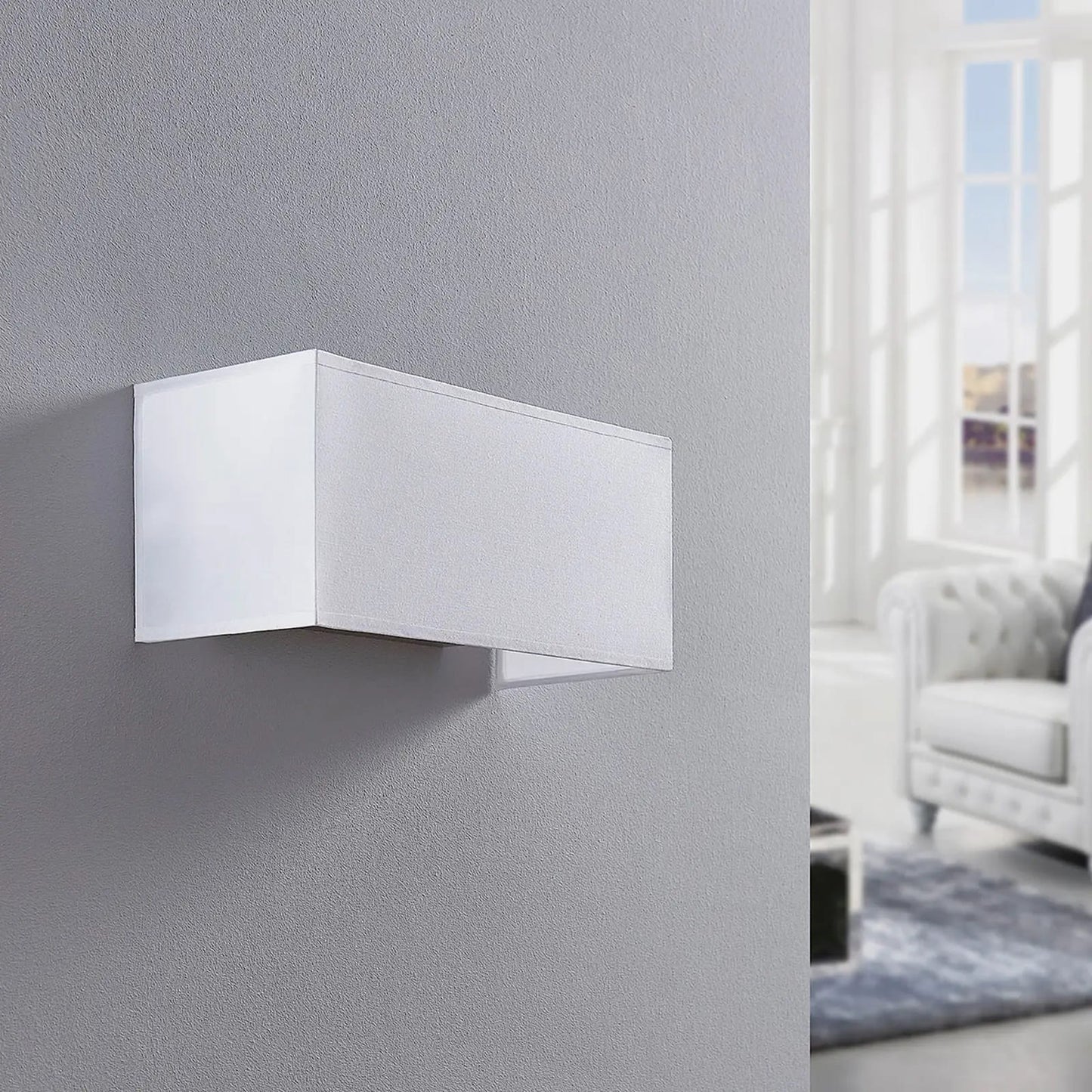 Medžiaginis sieninis šviestuvas Adea, 30 cm, kvadratinis, baltas