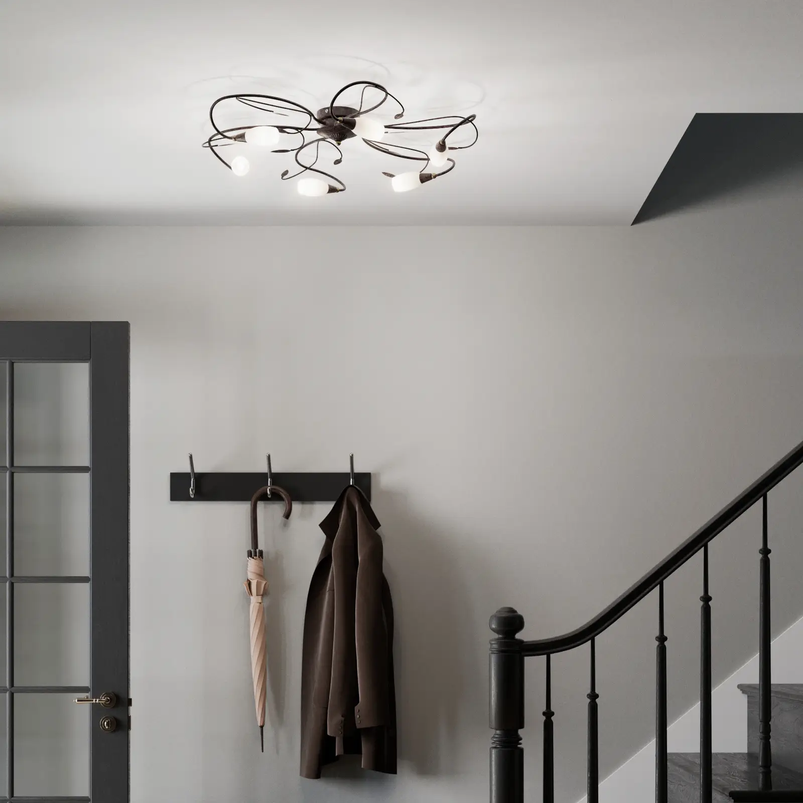 Žaismingas lubinis šviestuvas Claudi, antikvarinis ruda