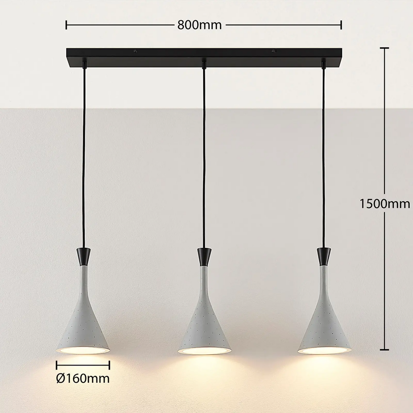 Flynn pakabinamas šviestuvas valgomajam, pilkas, 3 šviesos šaltinių