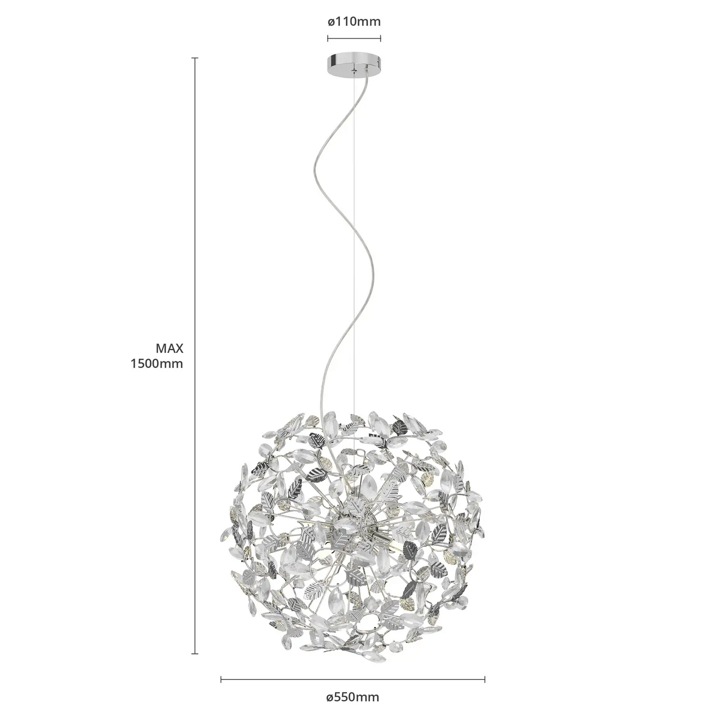 Romantiškai atrodantis Bjarne pakabinamas šviestuvas, chromas