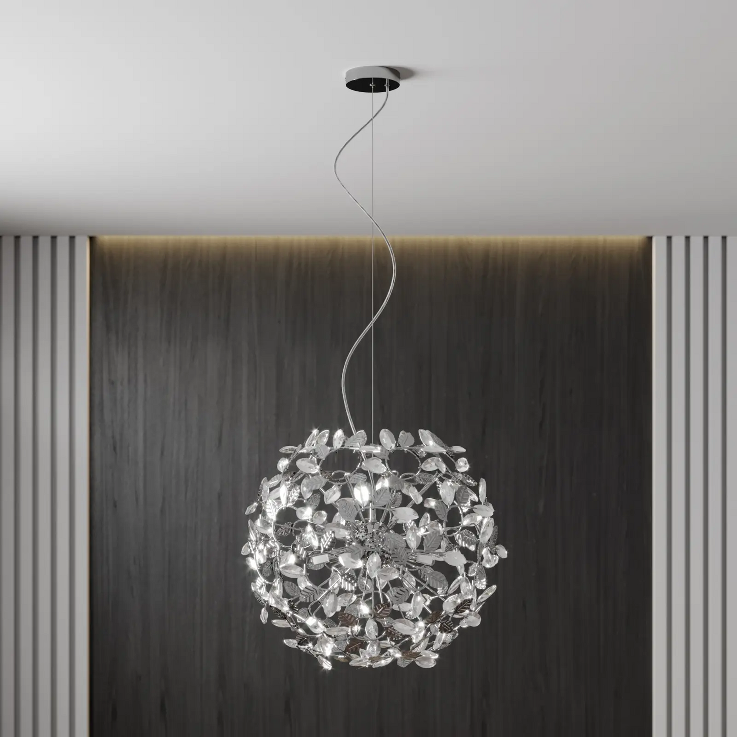 Romantiškai atrodantis Bjarne pakabinamas šviestuvas, chromas