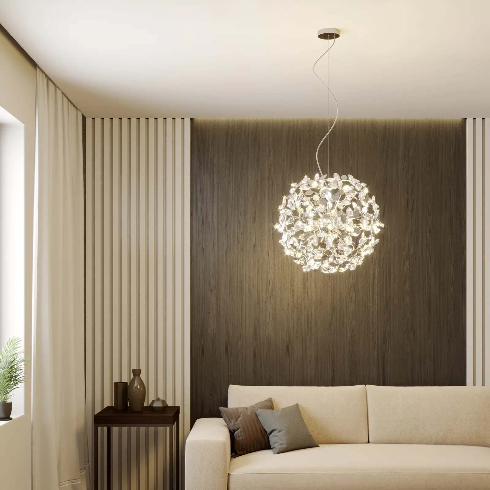 Romantiškai atrodantis Bjarne pakabinamas šviestuvas, chromas