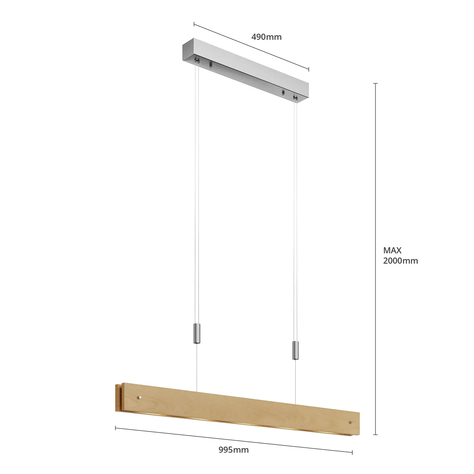 LED medinis pakabinamas šviestuvas Karinja su reguliatoriumi, natūralus