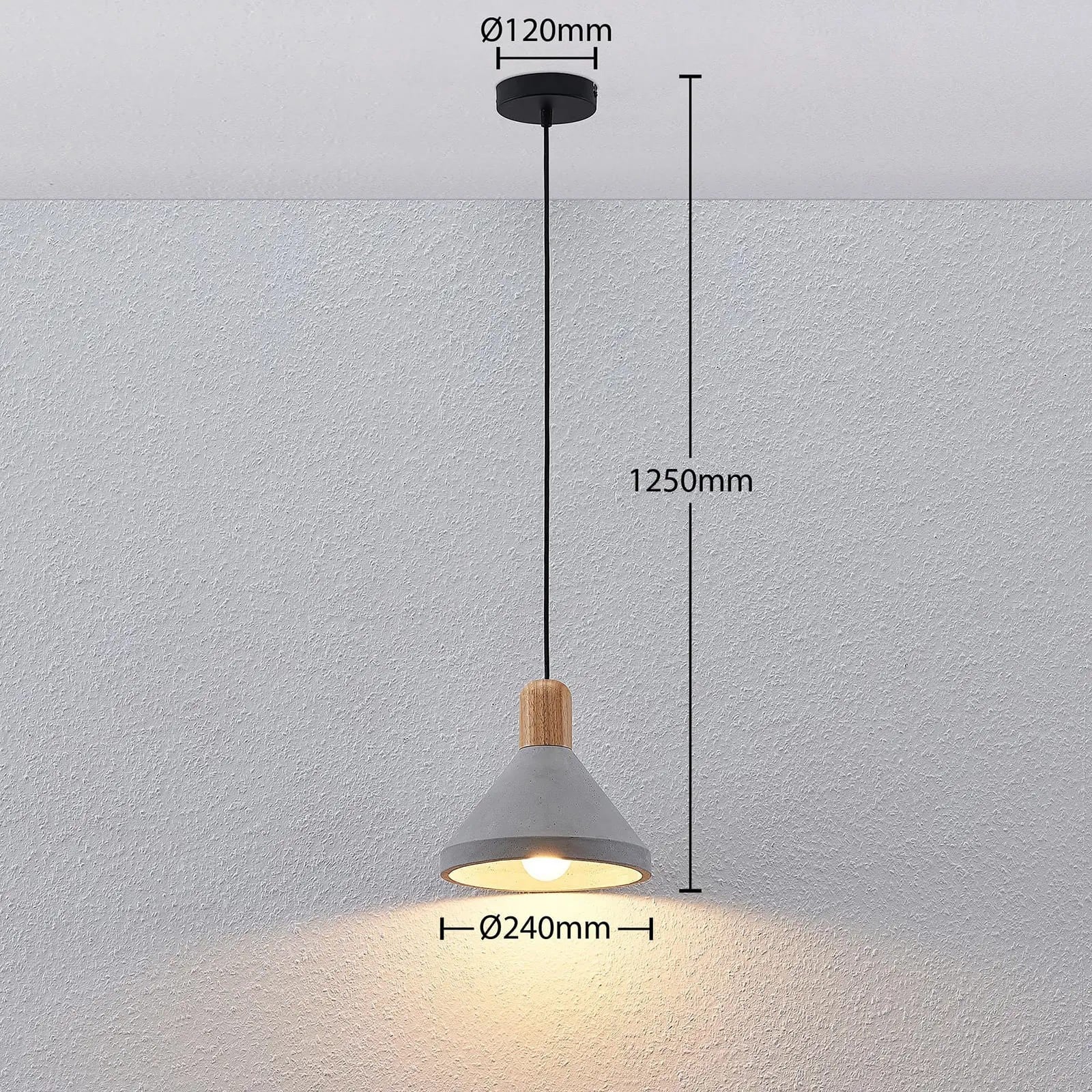 Betoninis pakabinamas šviestuvas Caisy su medžiu, apvalus