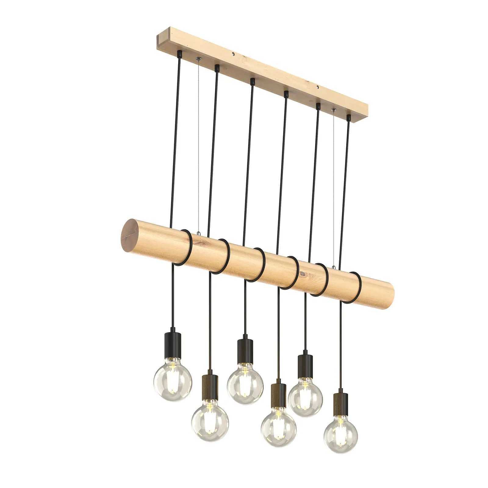 Eviton medinis pakabinamas šviestuvas, šešių lempučių, natūralus