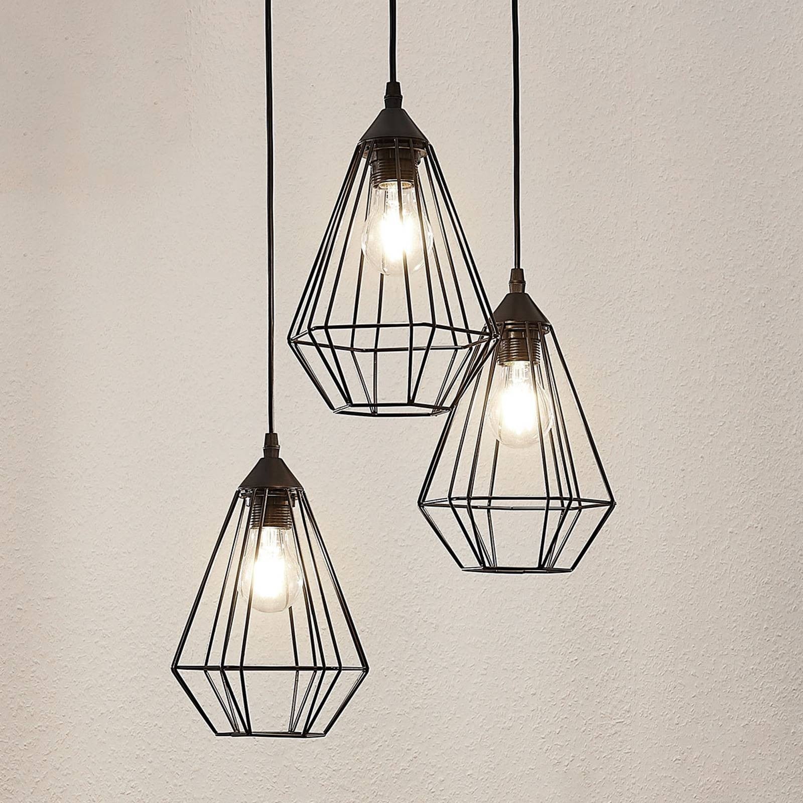 Pakabinamas šviestuvas Elda su narveliais, komplektuojamas, juodas