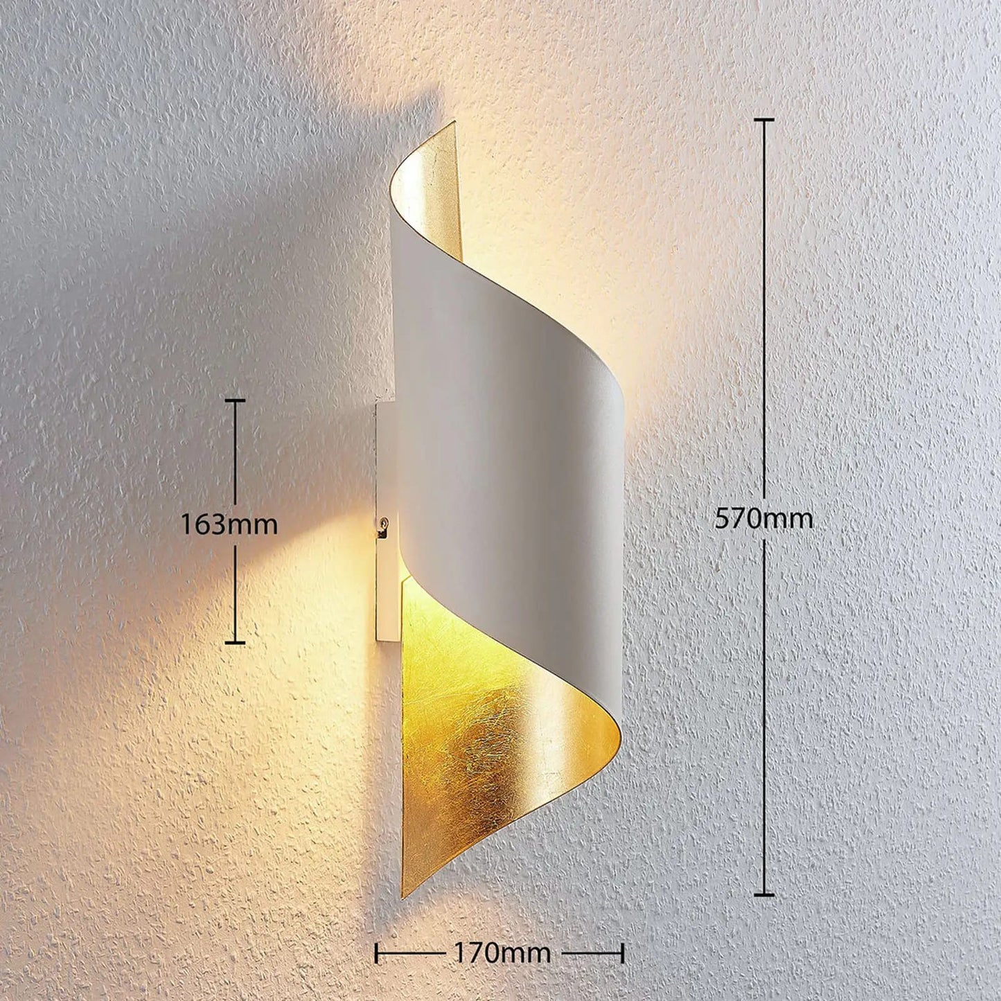 Metalinis sieninis šviestuvas Vanni, susuktas, balto aukso