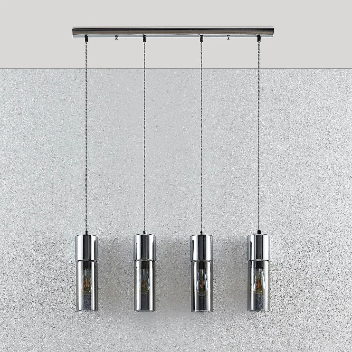 Pakabinamas šviestuvas Eleen su 4 rūkyto stiklo cilindrais