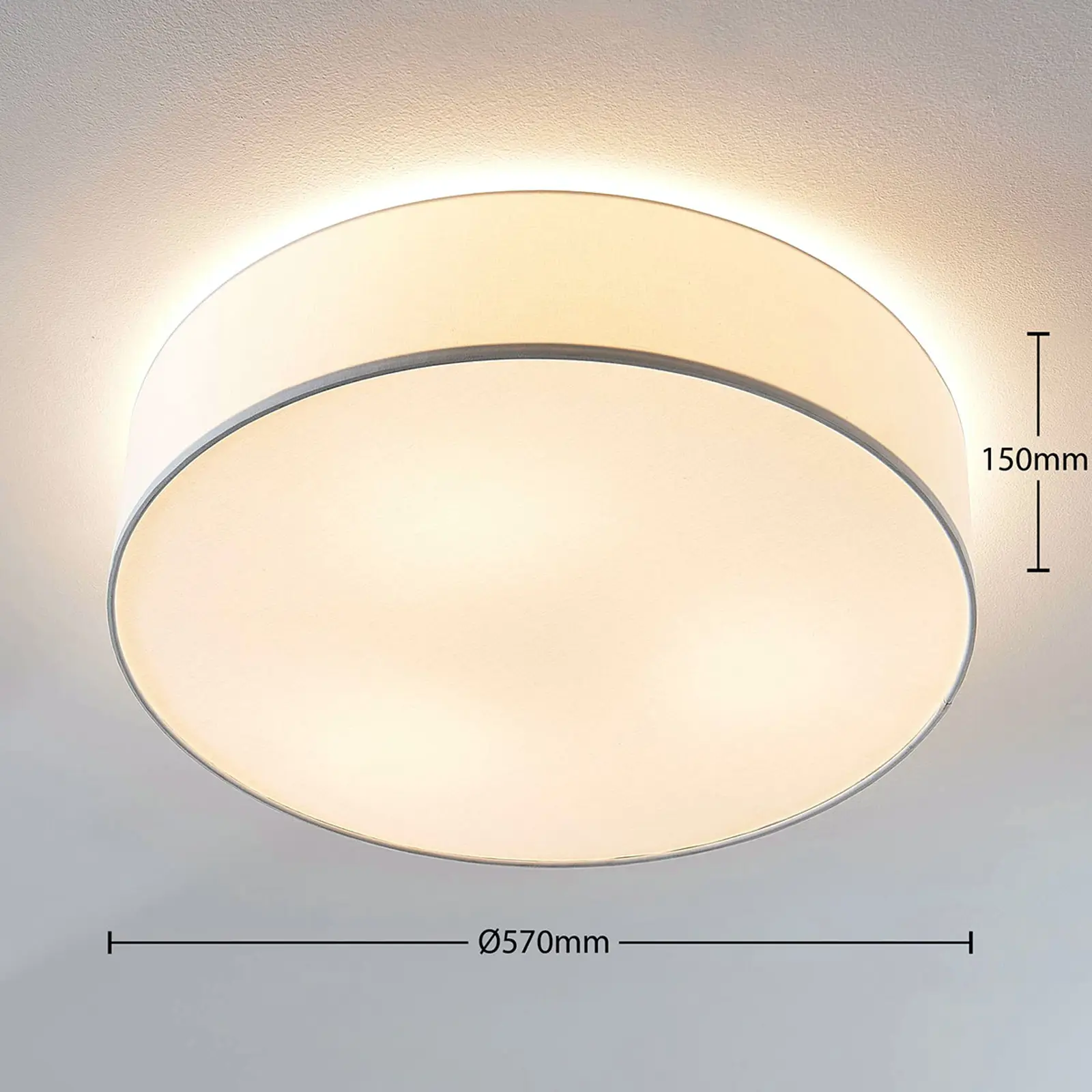 Baltos spalvos medžiaginis lubinis šviestuvas Gordana, 57 cm
