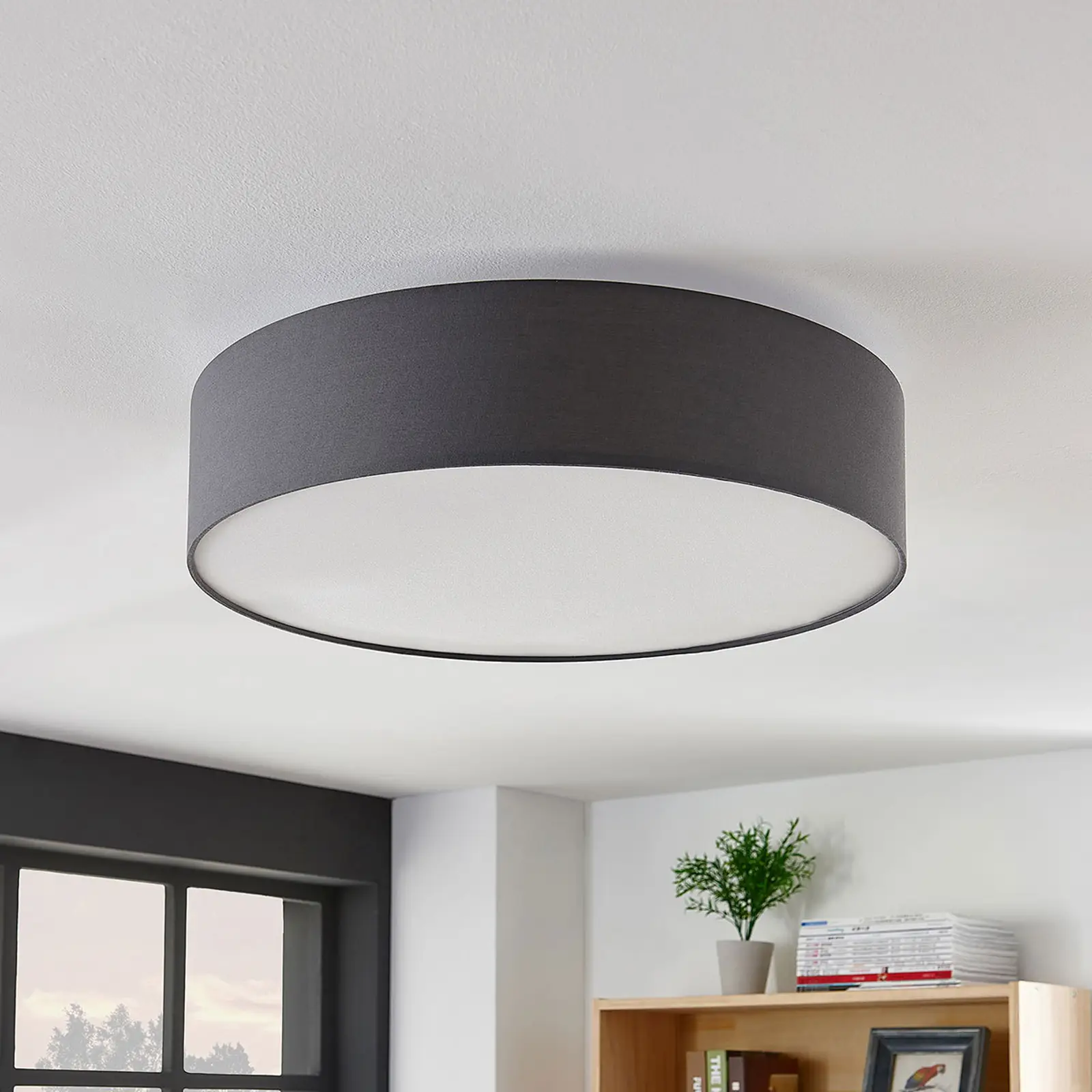 Medžiaginis lubinis šviestuvas Gordana pilkos spalvos, 57 cm