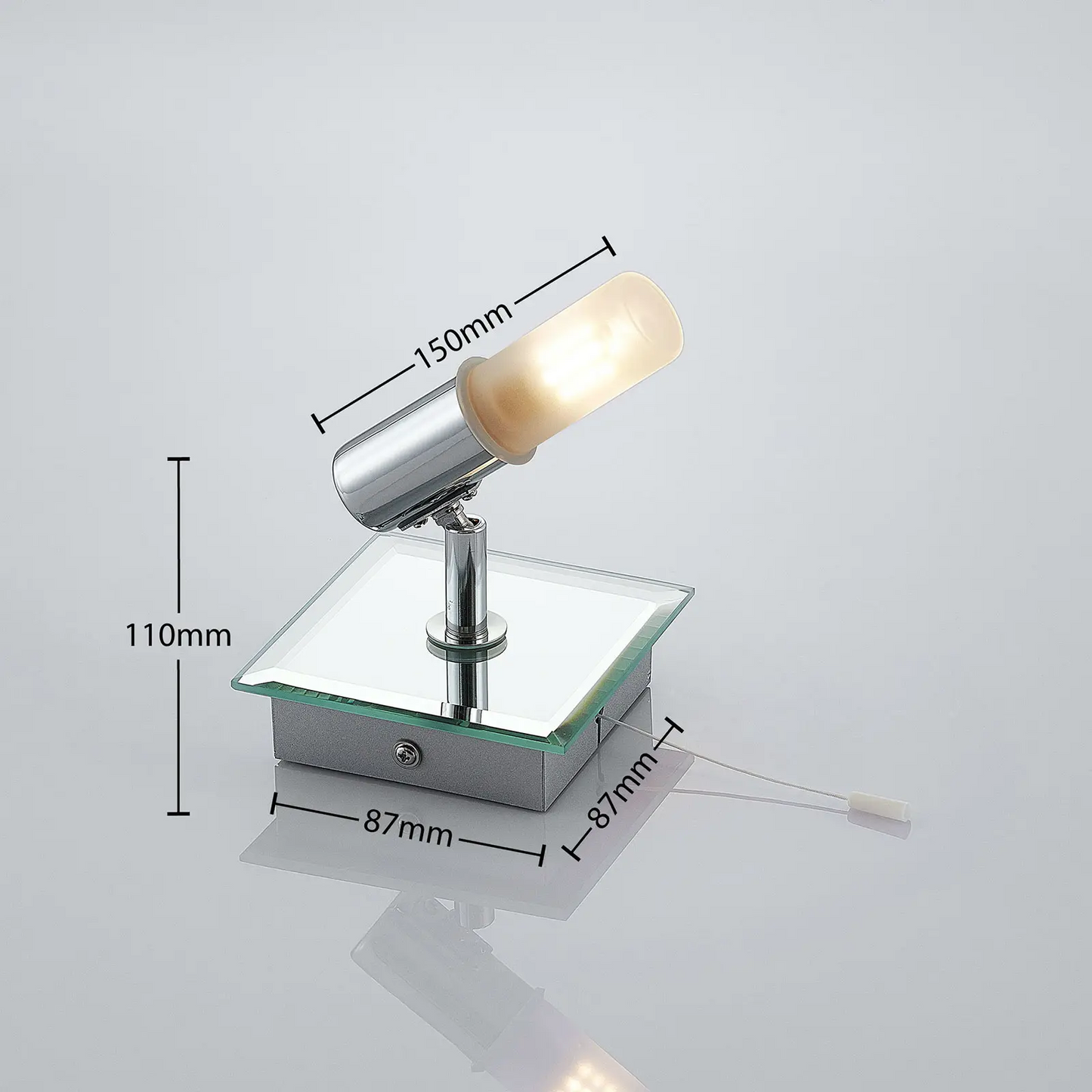 Sieninis šviestuvas Zela, vonios kambario šviestuvas su patraukiamu jungikliu