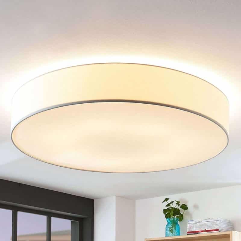 Baltos spalvos medžiaginis lubinis šviestuvas Gordana, 98 cm