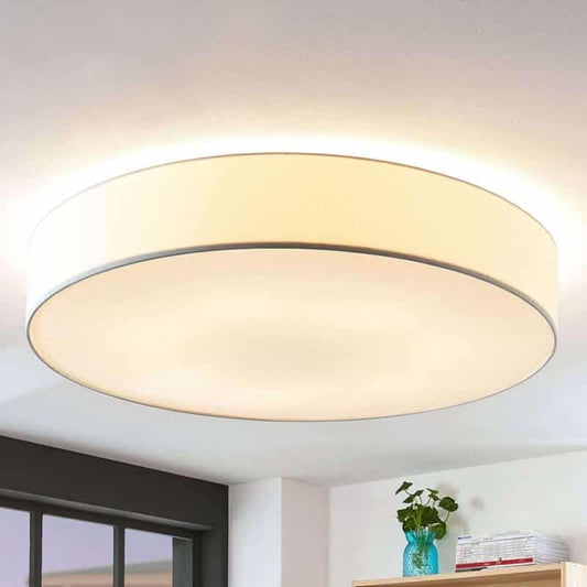 Baltos spalvos medžiaginis lubinis šviestuvas Gordana, 98 cm