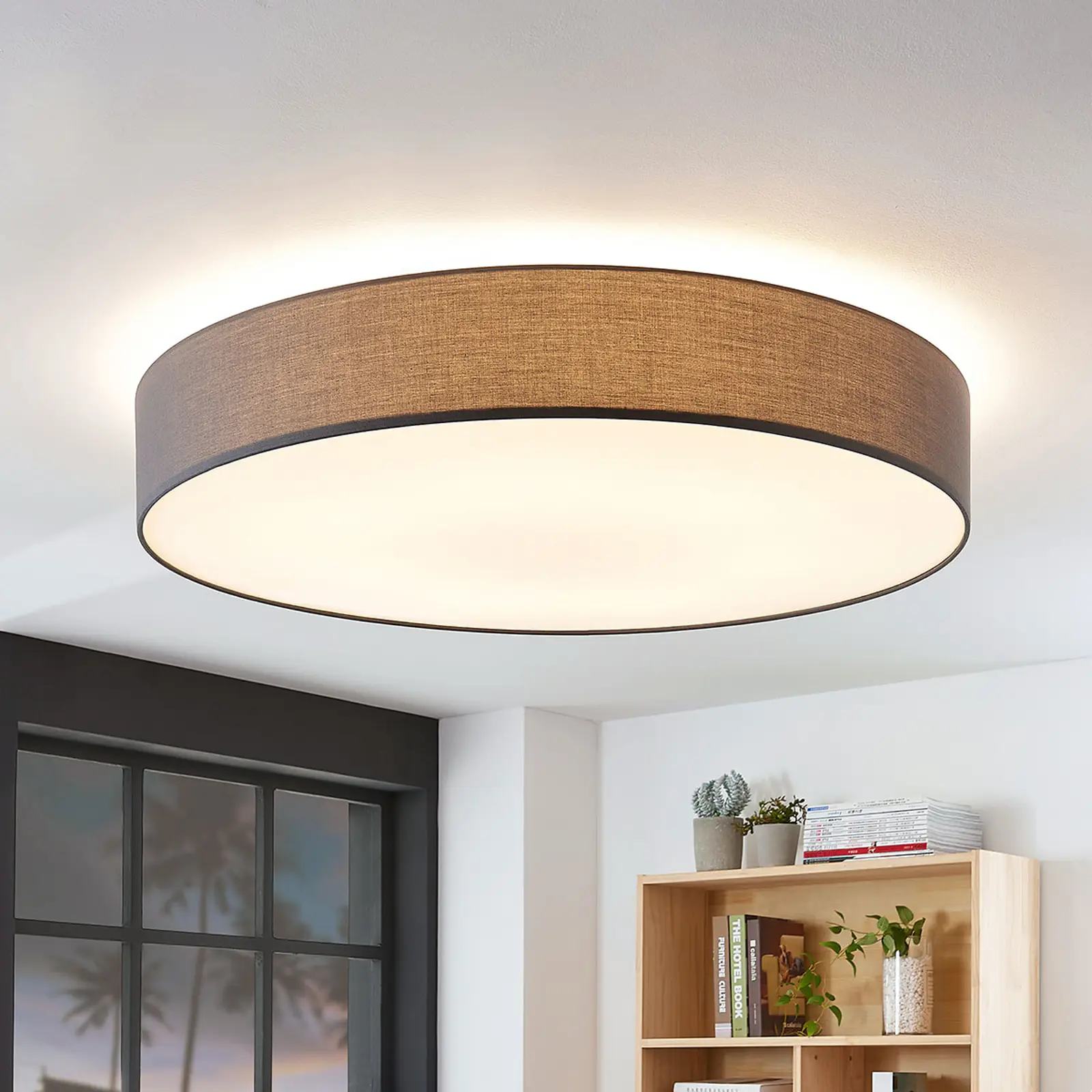 Medžiaginis lubinis šviestuvas Gordana pilkos spalvos, 98 cm