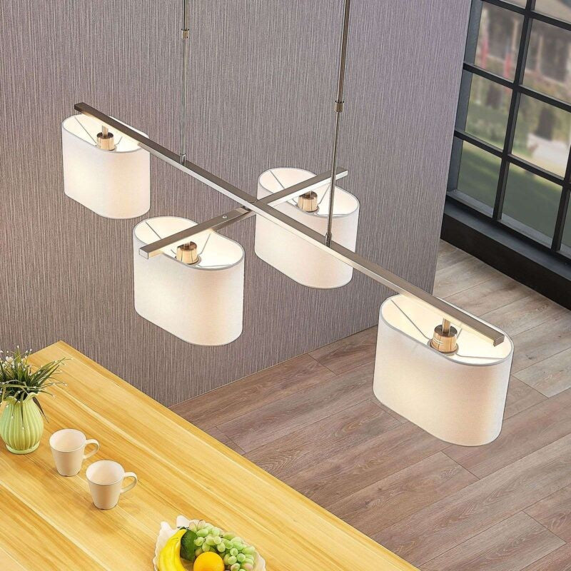 Tekstilinis pakabinamas šviestuvas Tomira, 4 lempučių, baltas