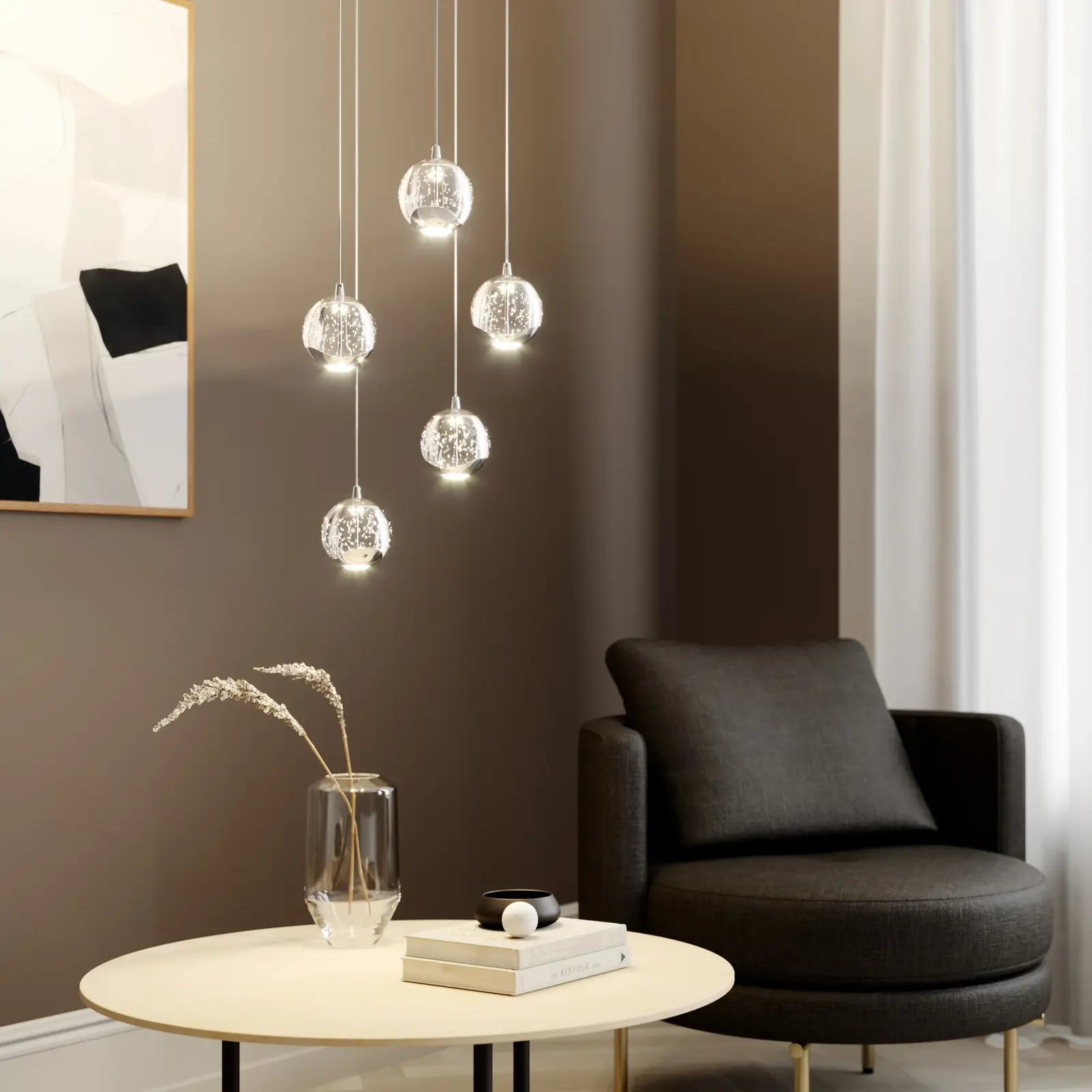 Hayley LED pakabinamas šviestuvas, 5 lempučių, apvalus, chromuotas