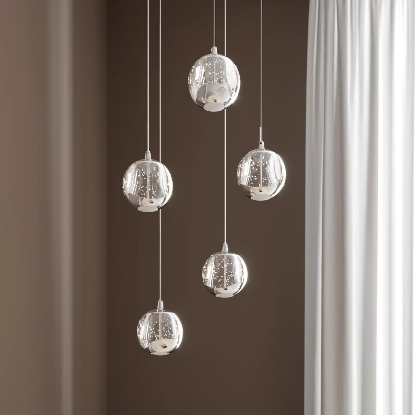 Hayley LED pakabinamas šviestuvas, 5 lempučių, apvalus, chromuotas