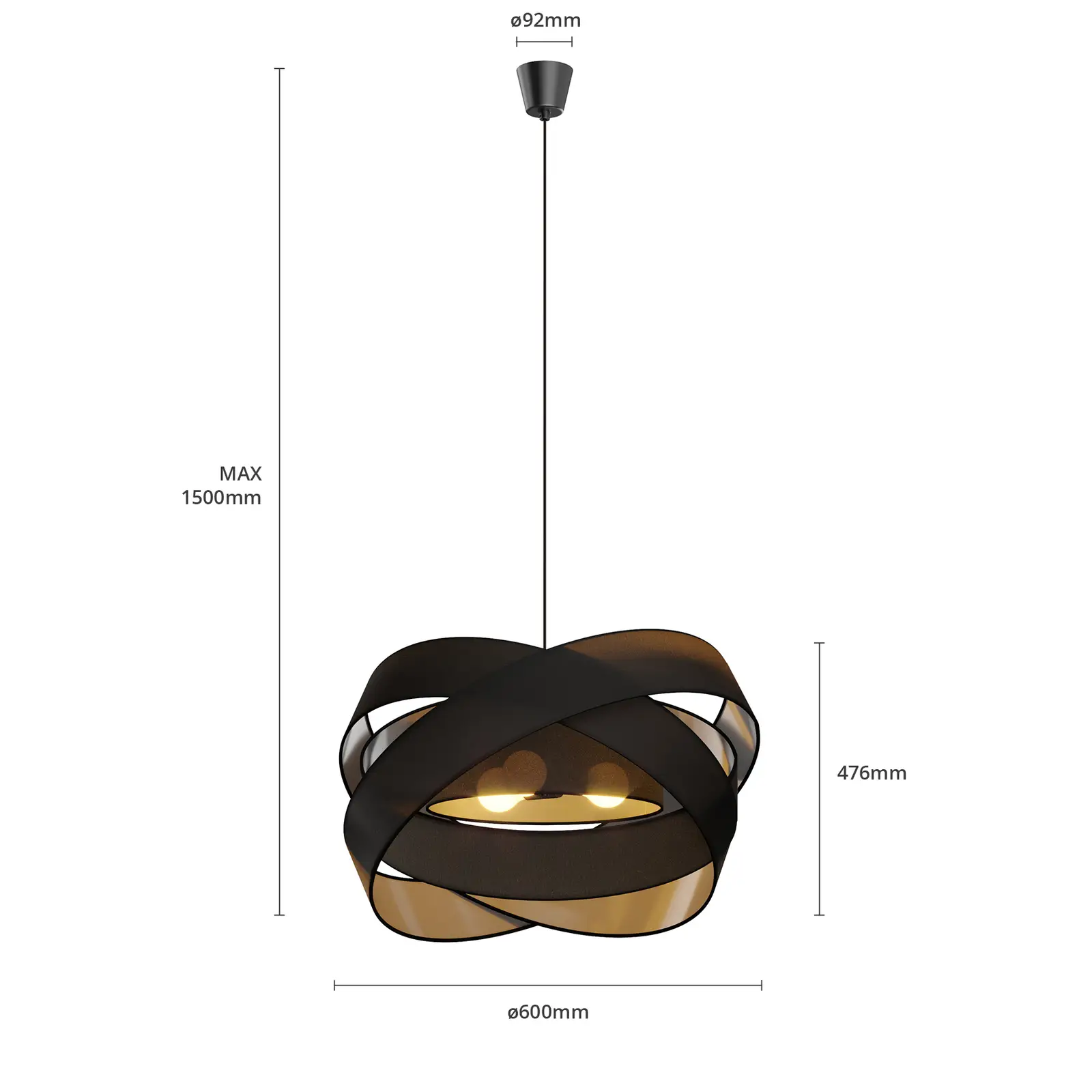 Lindby Simaria medžiaginis pakabinamas šviestuvas, juodas