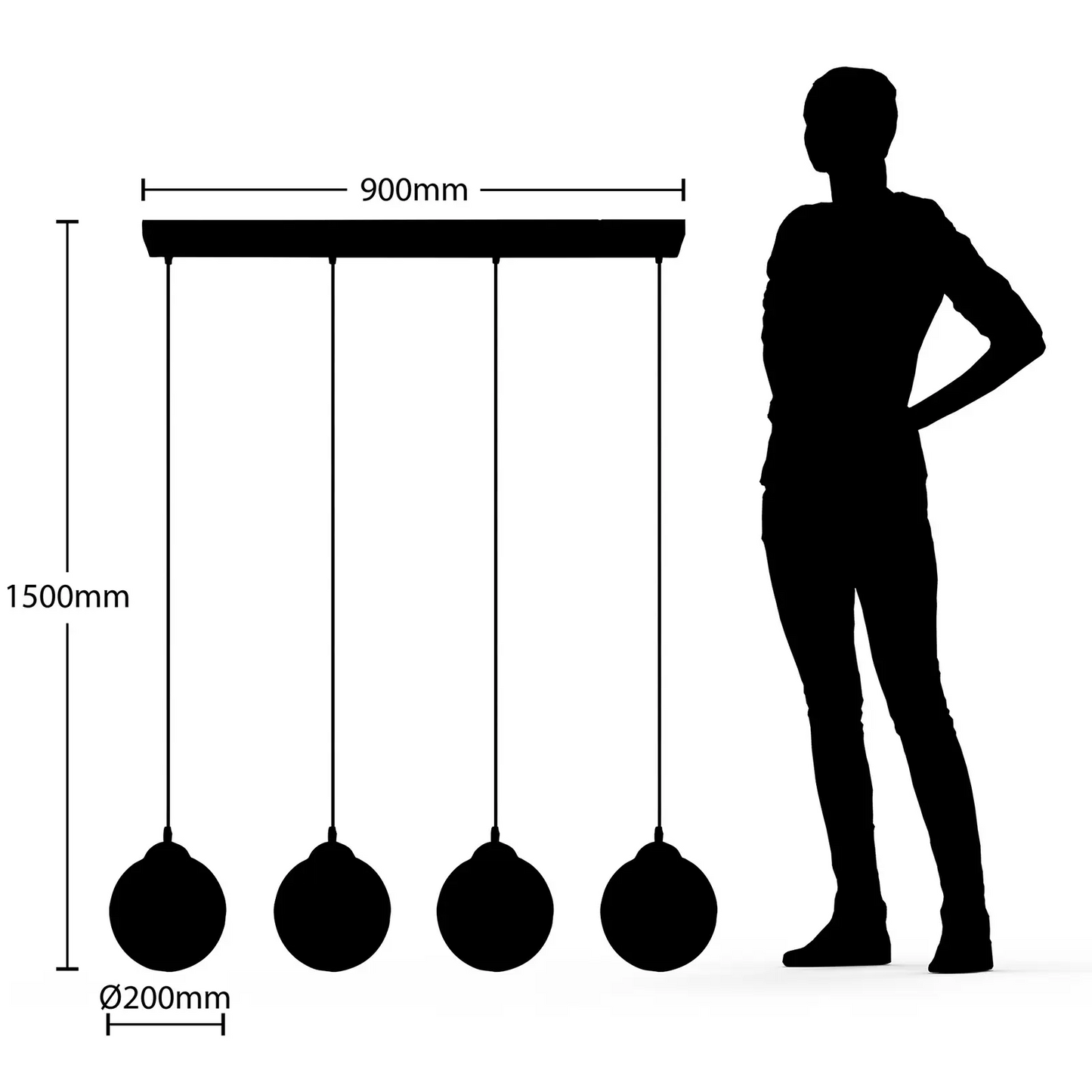 Lindby Odila pakabinamas šviestuvas, 4 stiklinės sferos, baltas