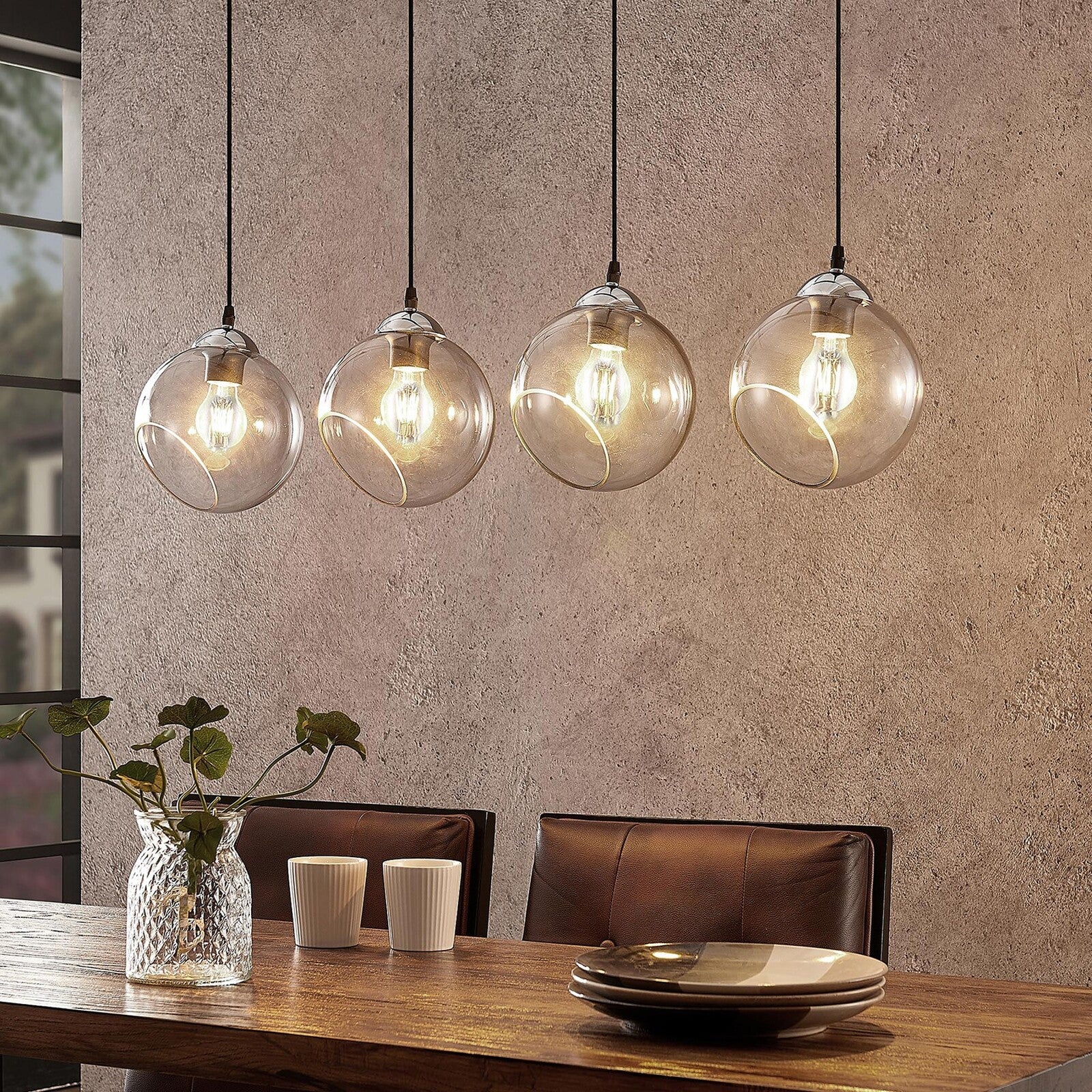 Lindby Odila pakabinamas šviestuvas, 4 stiklinės sferos dūmų pilkos spalvos