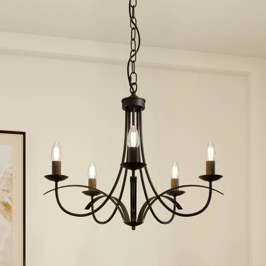 Lindby Amonja sietynas, 5 šviestuvai, ruda