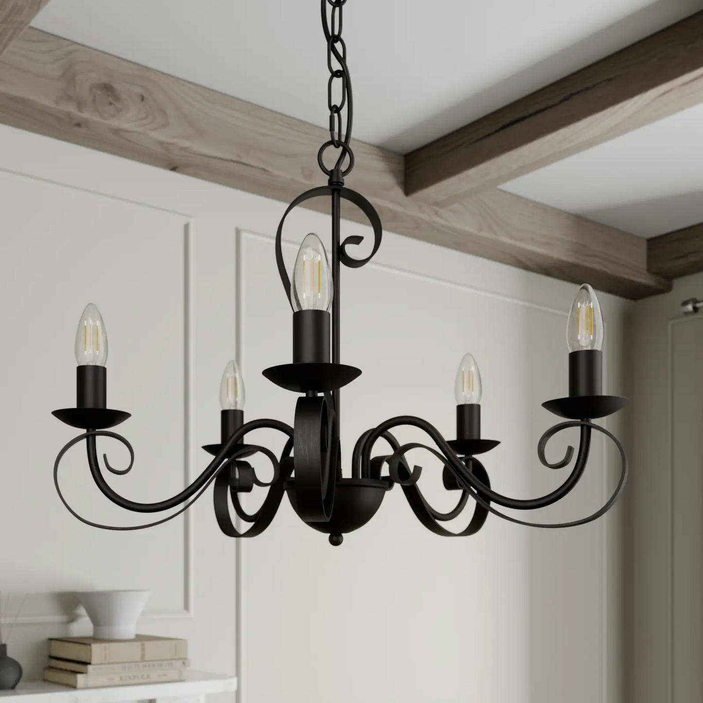 Lindby Shervan sietynas, 5 žibintai, ruda