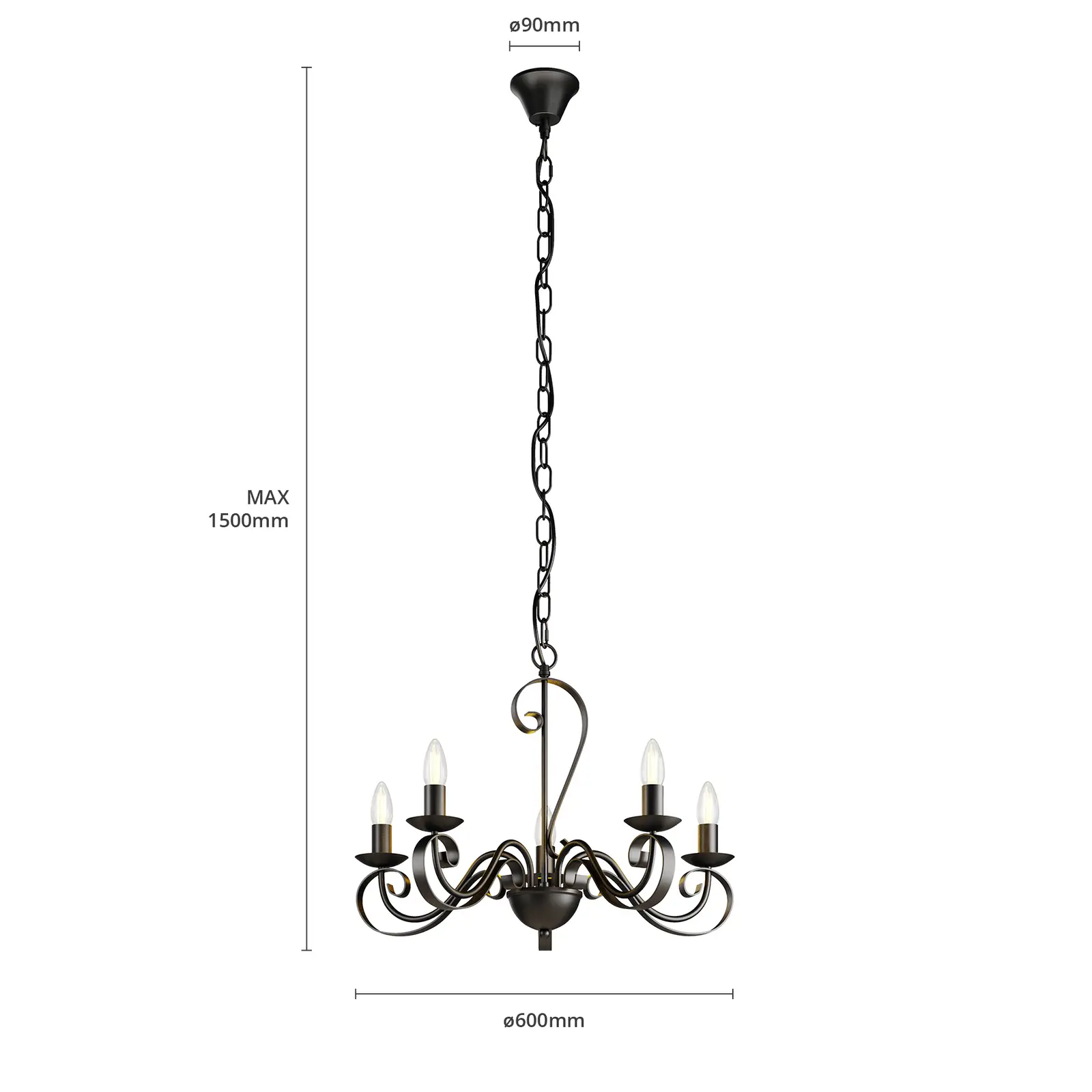 Lindby Shervan sietynas, 5 žibintai, ruda