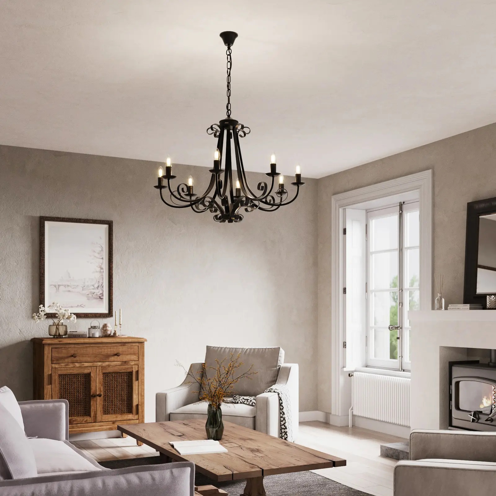 Lindby Scaleria sietynas, 8 šviestuvai, ruda